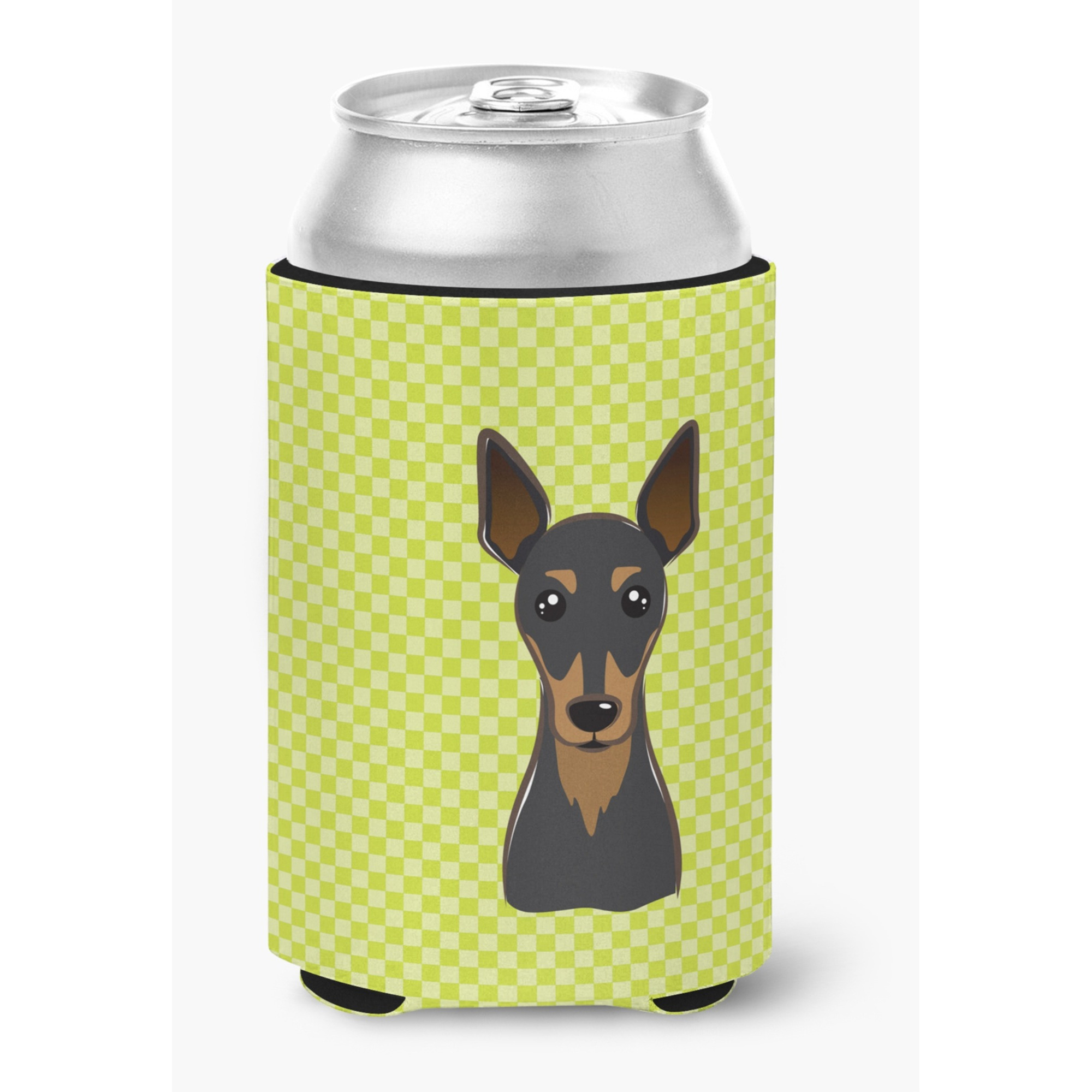 Checkerboard Lime Green Min Pin Can or Bottle Hugger BB1302CC