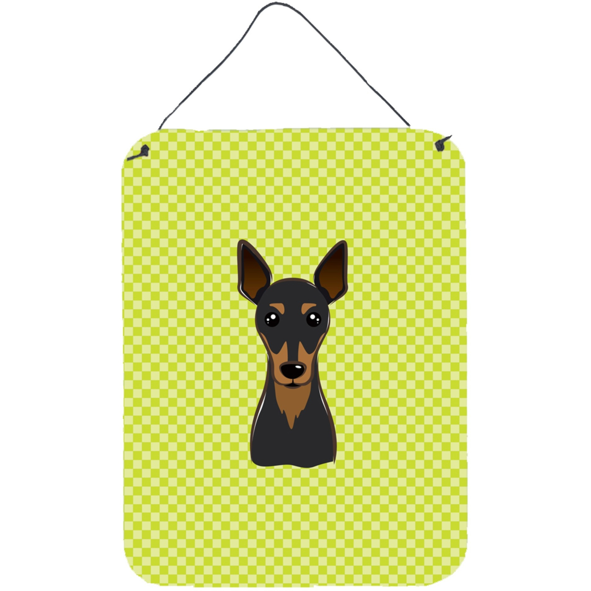 &quotCaroline's Treasures Checkerboard Lime Green Min Pin Wall or Door Hanging Prints, 16"" x 12"""