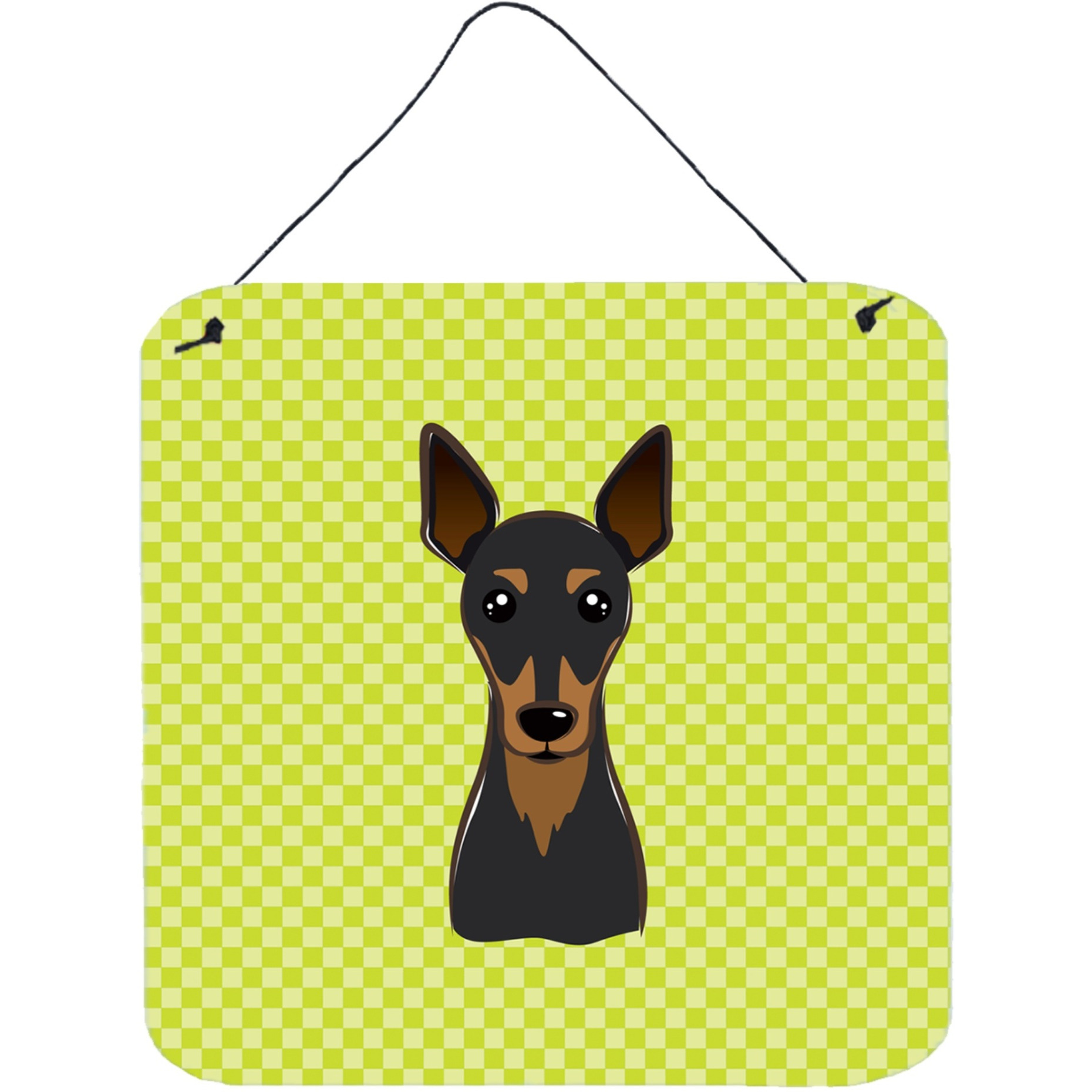 &quotCaroline's Treasures Checkerboard Lime Green Min Pin Wall or Door Hanging Prints, 6 x 6"""