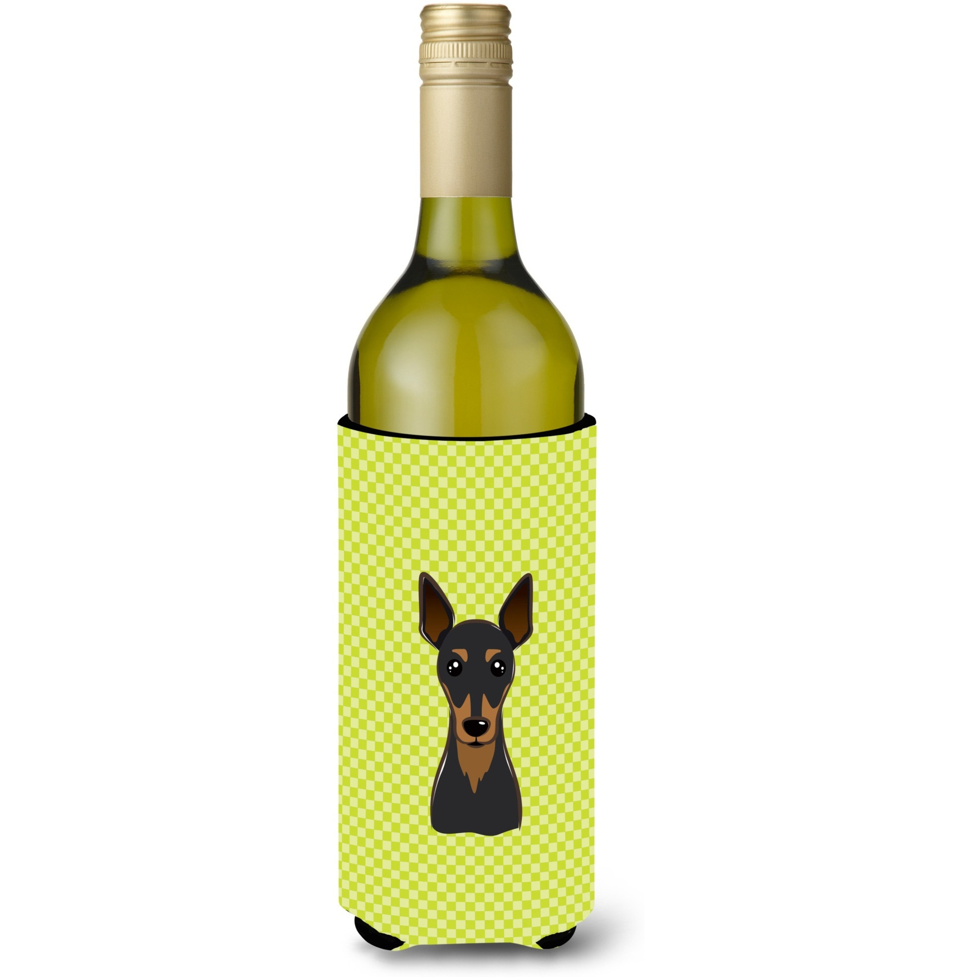 Checkerboard Lime Green Min Pin Wine Bottle Beverage Insulator Hugger BB1302LITERK