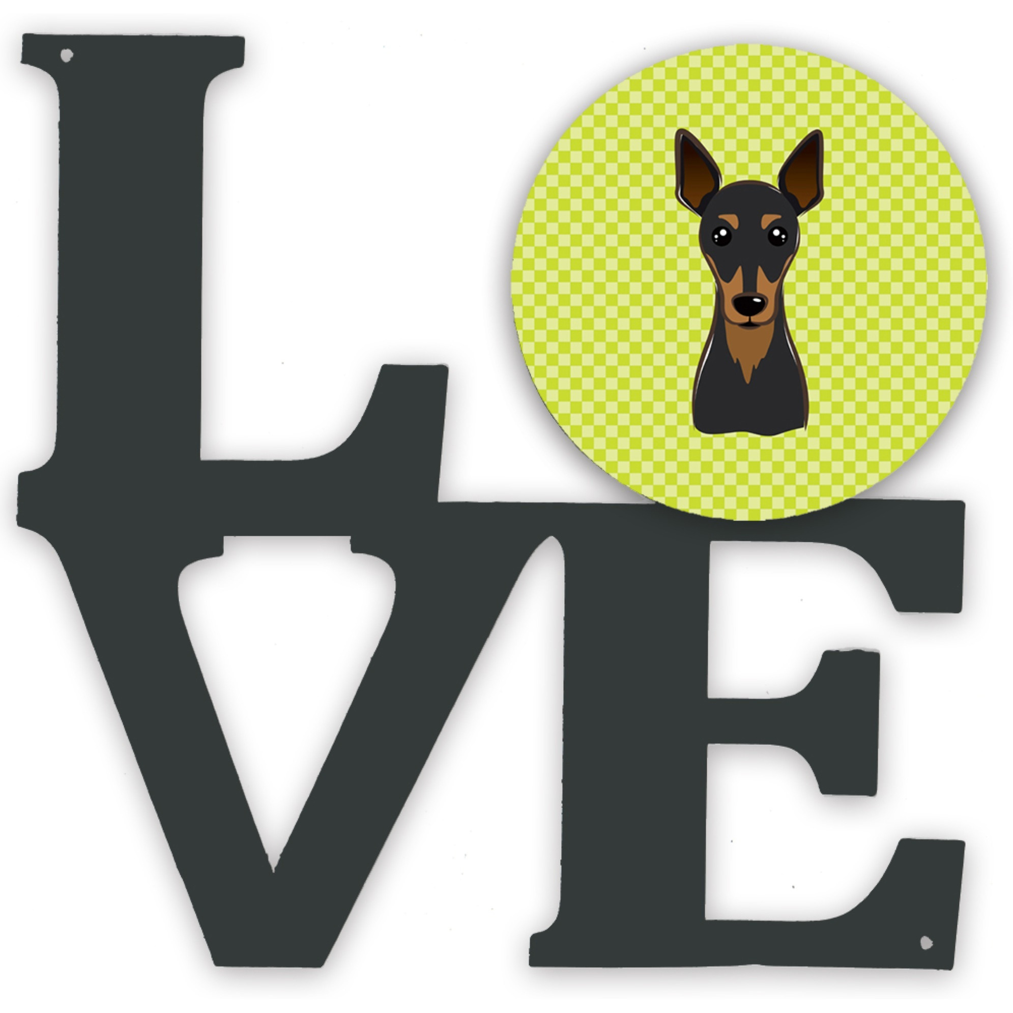 &quotCaroline's Treasures Checkerboard Lime Green Min Pin Metal Artwork Love wall-decor, Multicolor"