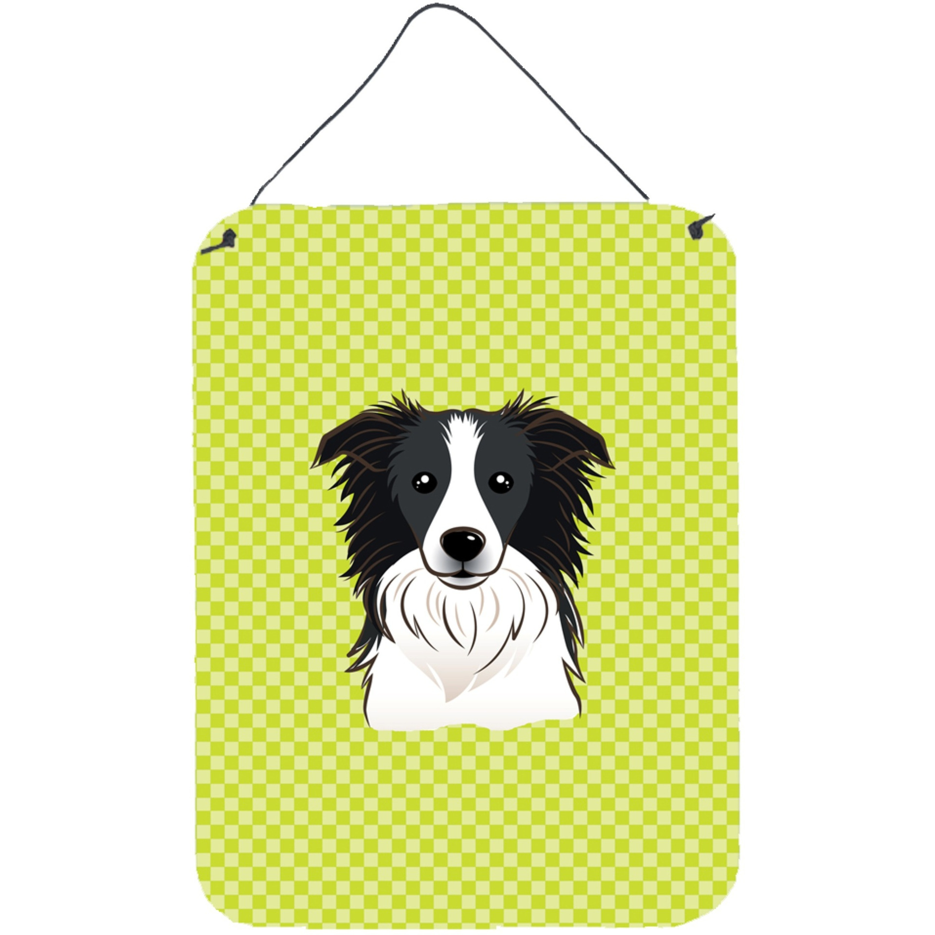&quotCaroline's Treasures Checkerboard Lime Green Border Collie Wall or Door Hanging Prints, 16"" x 12"""