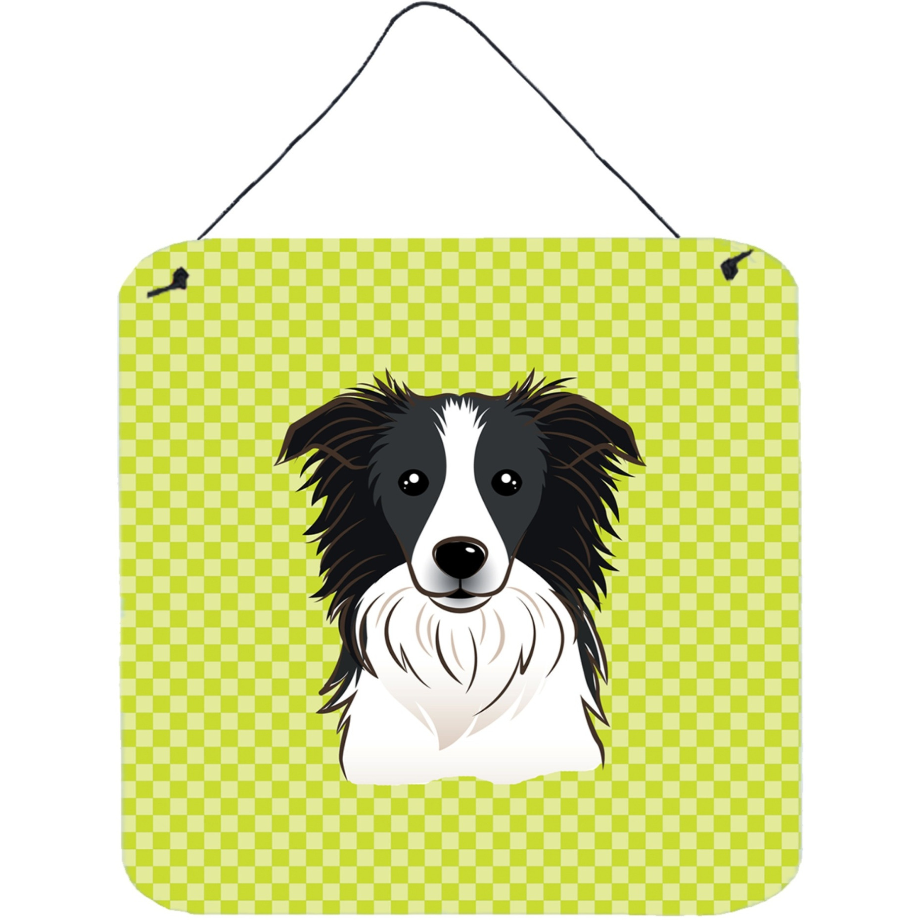 &quotCaroline's Treasures Checkerboard Lime Green Border Collie Wall or Door Hanging Prints, 6 x 6"""