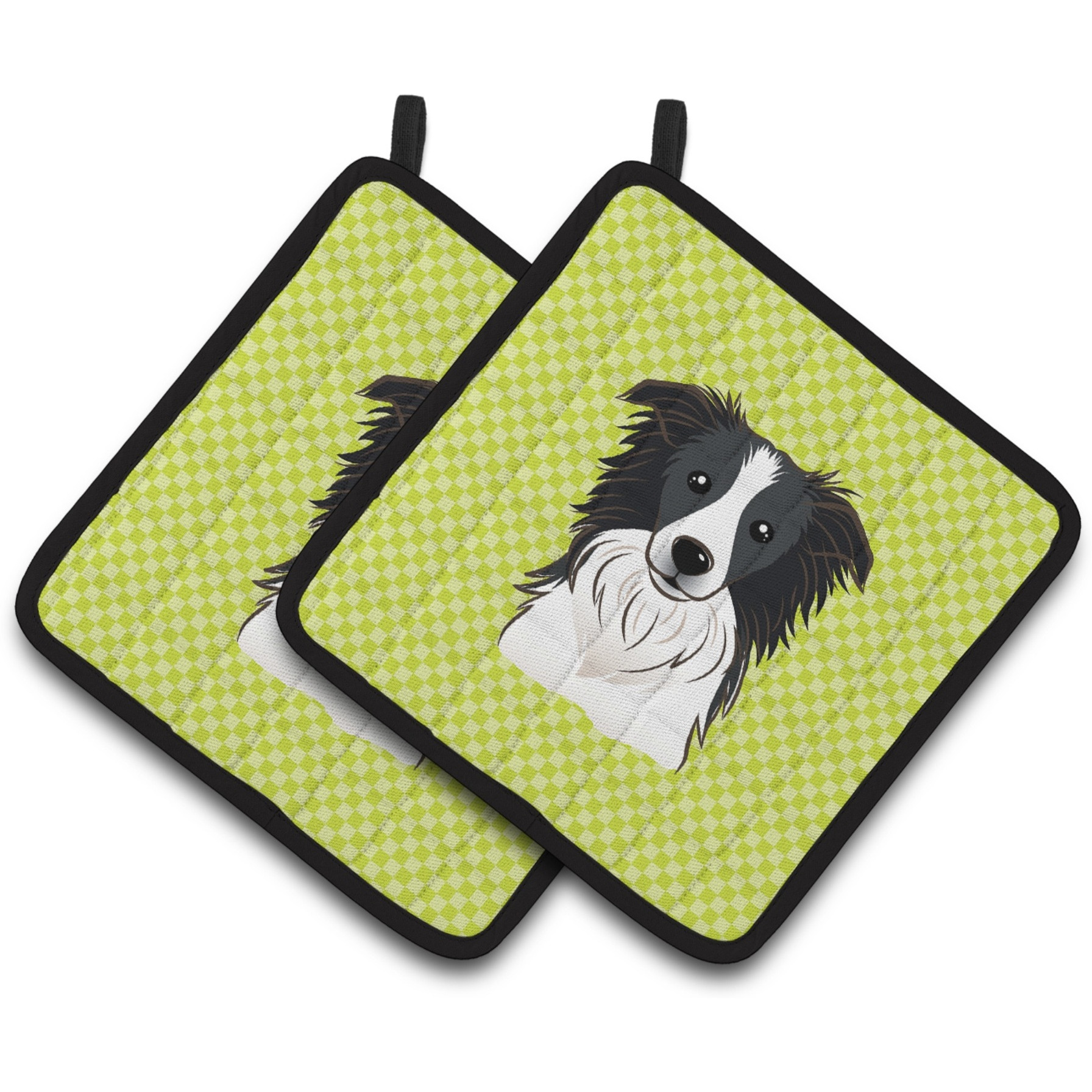 &quotCaroline's Treasures Checkerboard Lime green Border Collie Pair of Pot Holders BB1303PTHD, 7.5HX7.5W, Multicolor"