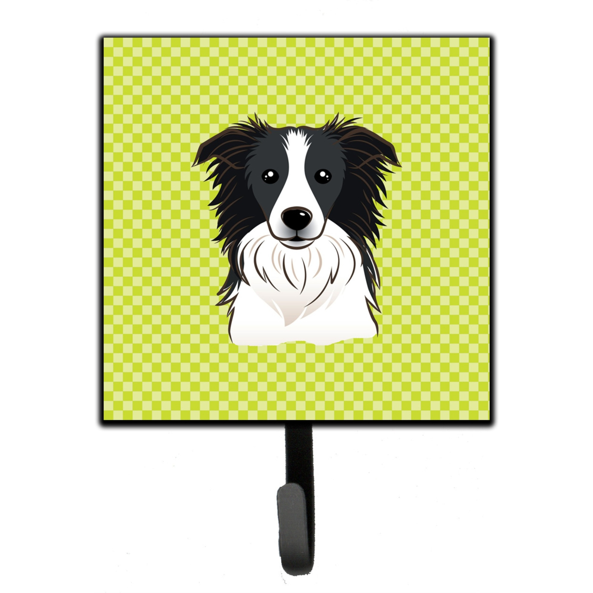 &quotCaroline's Treasures BB1303SH4 Checkerboard Lime Green Border Collie Leash or Key Holder, Small, Multicolor"
