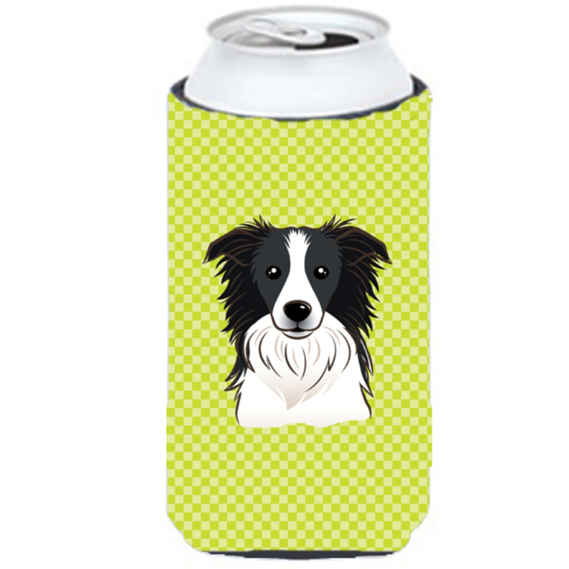 Checkerboard Lime Green Border Collie Tall Boy Beverage Insulator Hugger BB1303TBC