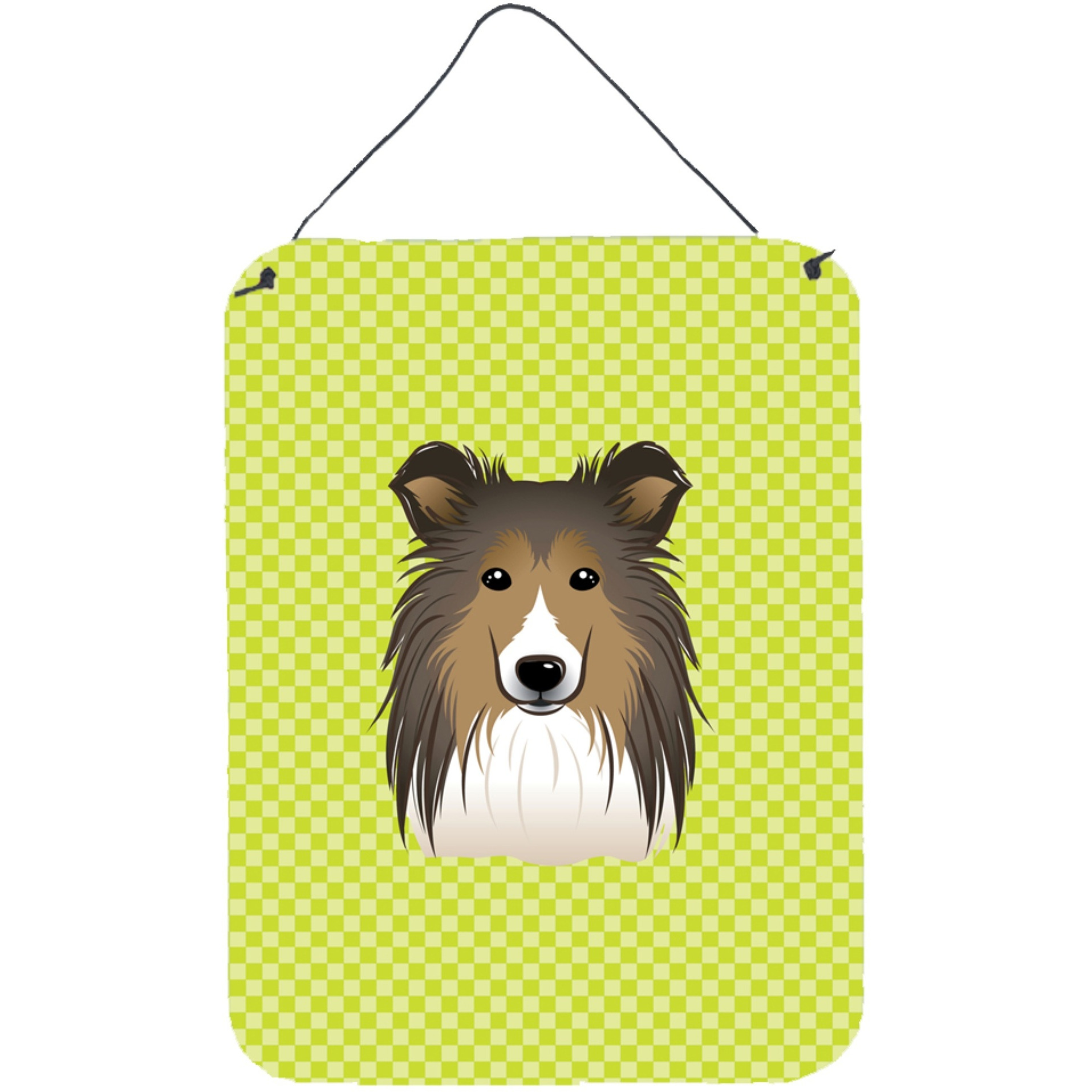 &quotCaroline's Treasures Checkerboard Lime Green Sheltie Wall or Door Hanging Prints, 16"" x 12"""