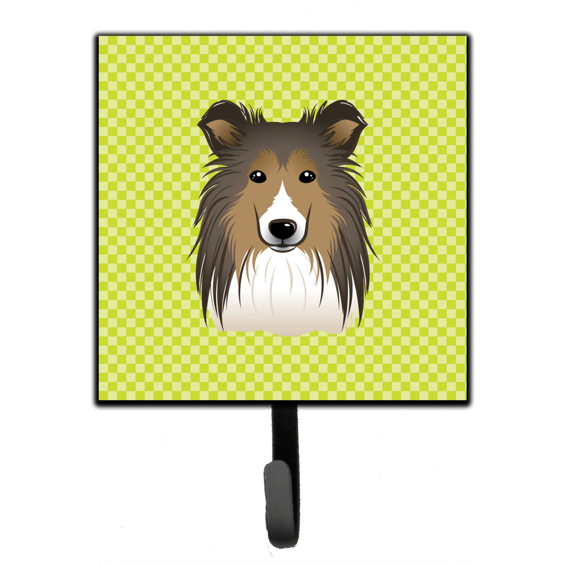 &quotCaroline's Treasures BB1304SH4 Checkerboard Lime Green Sheltie Leash or Key Holder, Small, Multicolor"
