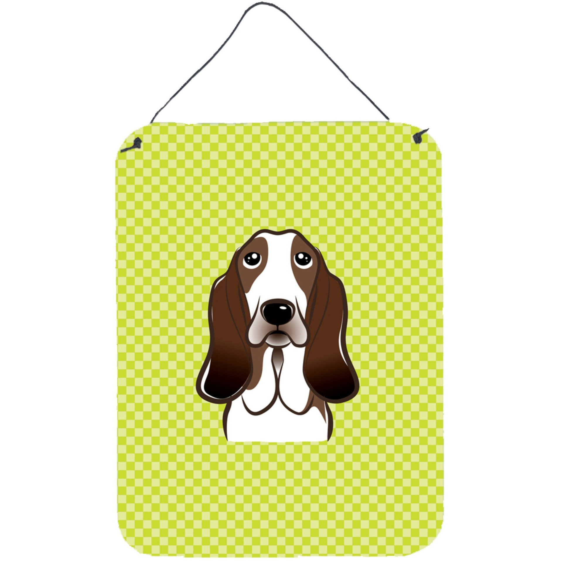 &quotCaroline's Treasures Checkerboard Lime Green Basset Hound Wall or Door Hanging Prints, 16"" x 12"""
