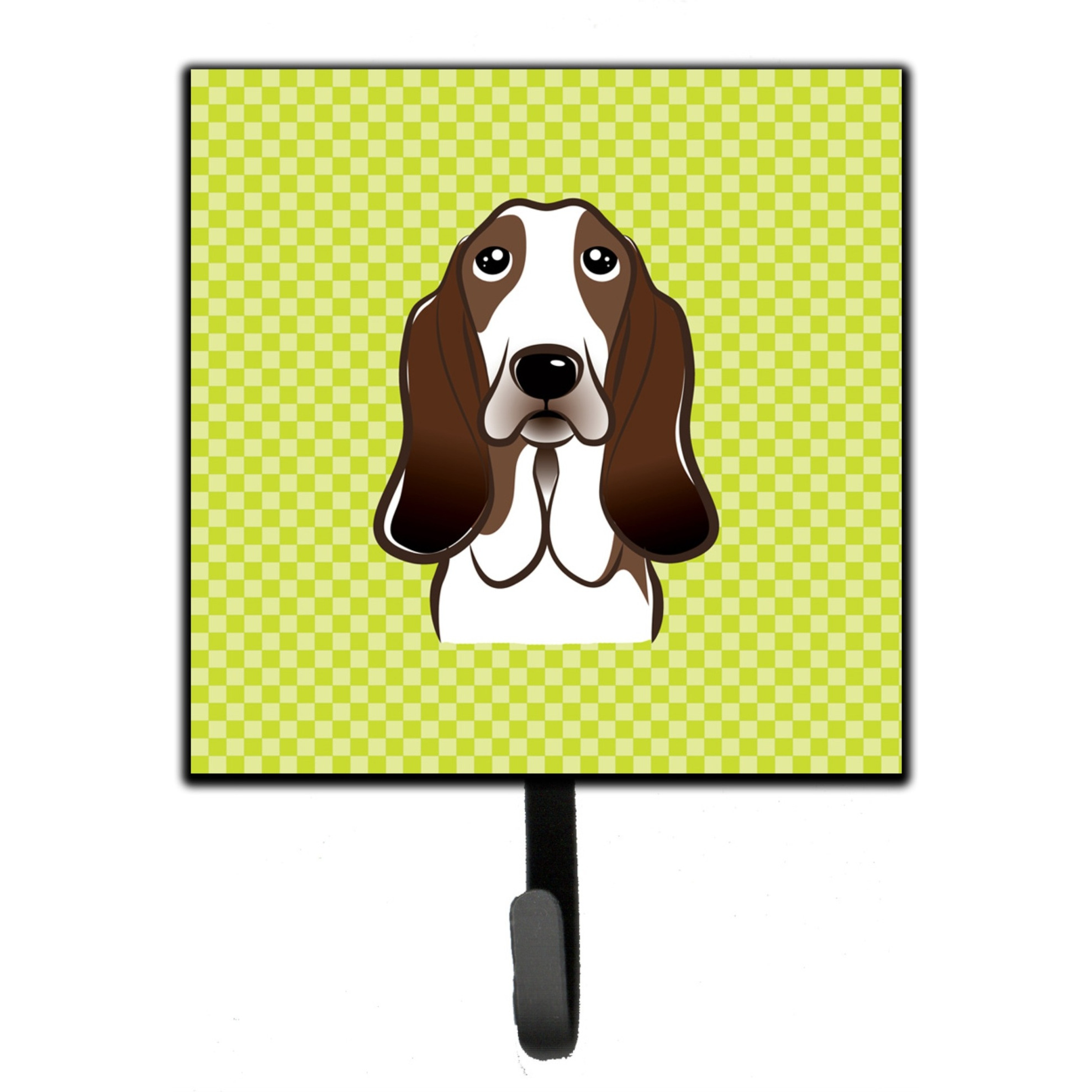 &quotCaroline's Treasures BB1305SH4 Checkerboard Lime Green Basset Hound Leash or Key Holder, Small, Multicolor"
