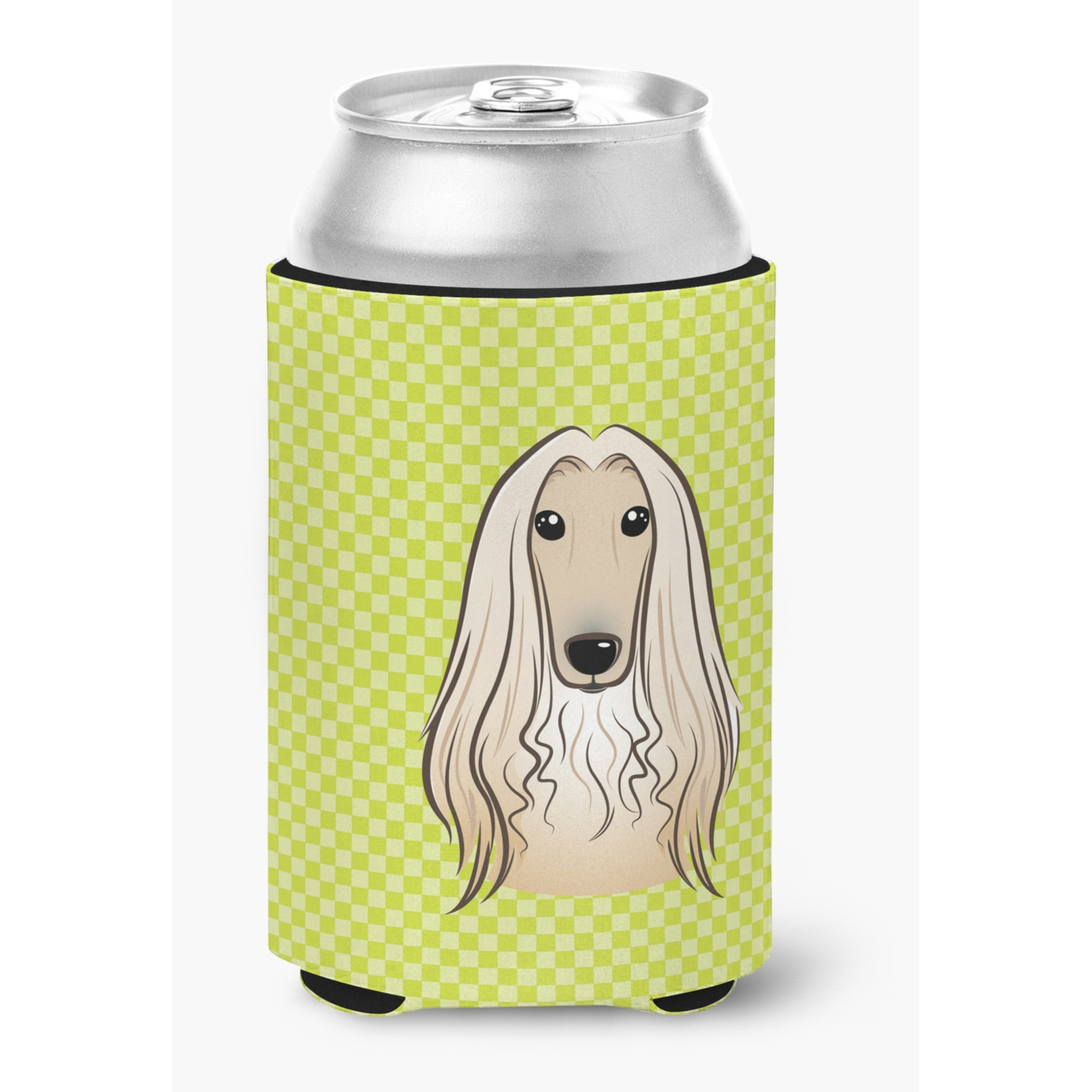 Checkerboard Lime Green Afghan Hound Can or Bottle Hugger BB1306CC