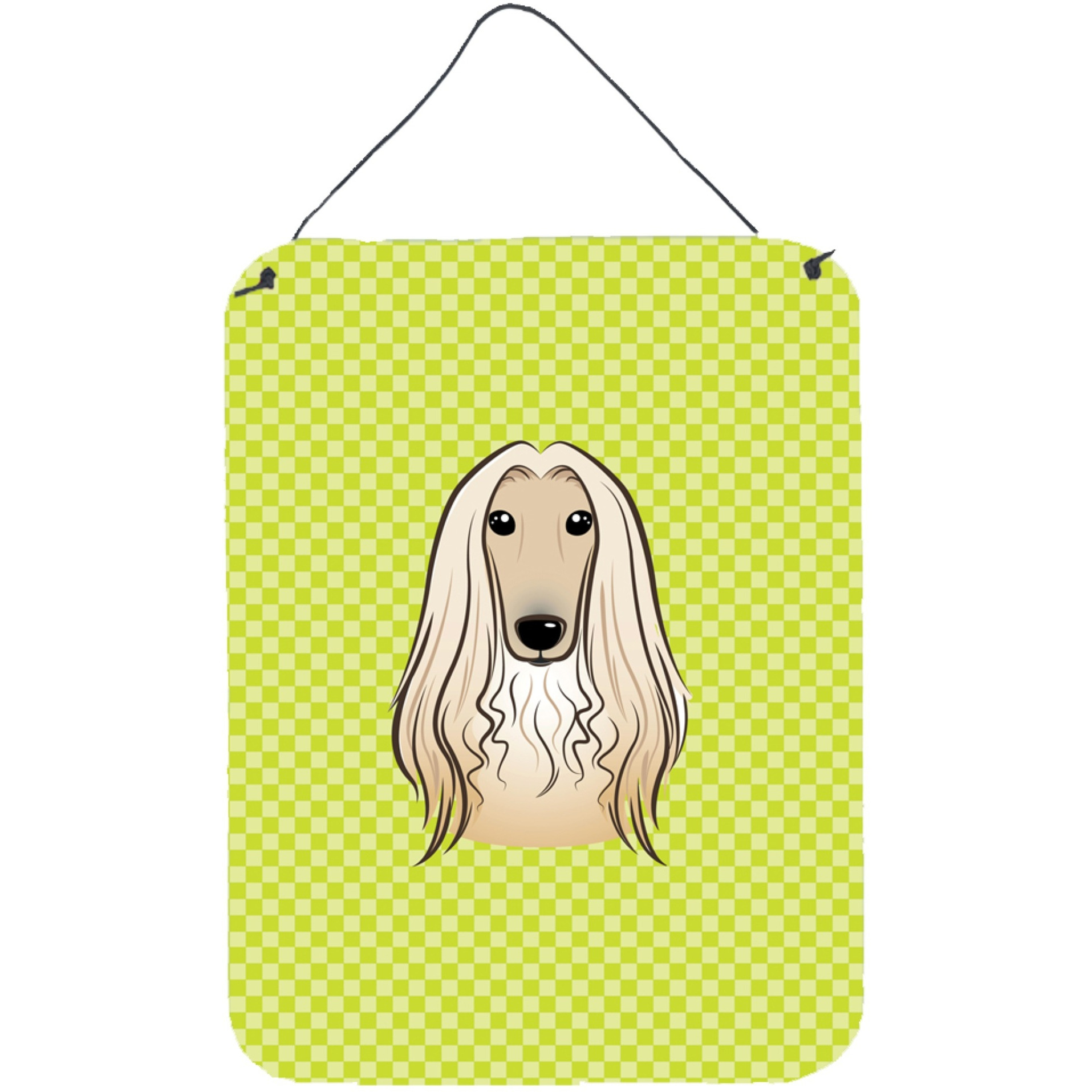 &quotCaroline's Treasures Checkerboard Lime Green Afghan Hound Wall or Door Hanging Prints, 16"" x 12"""