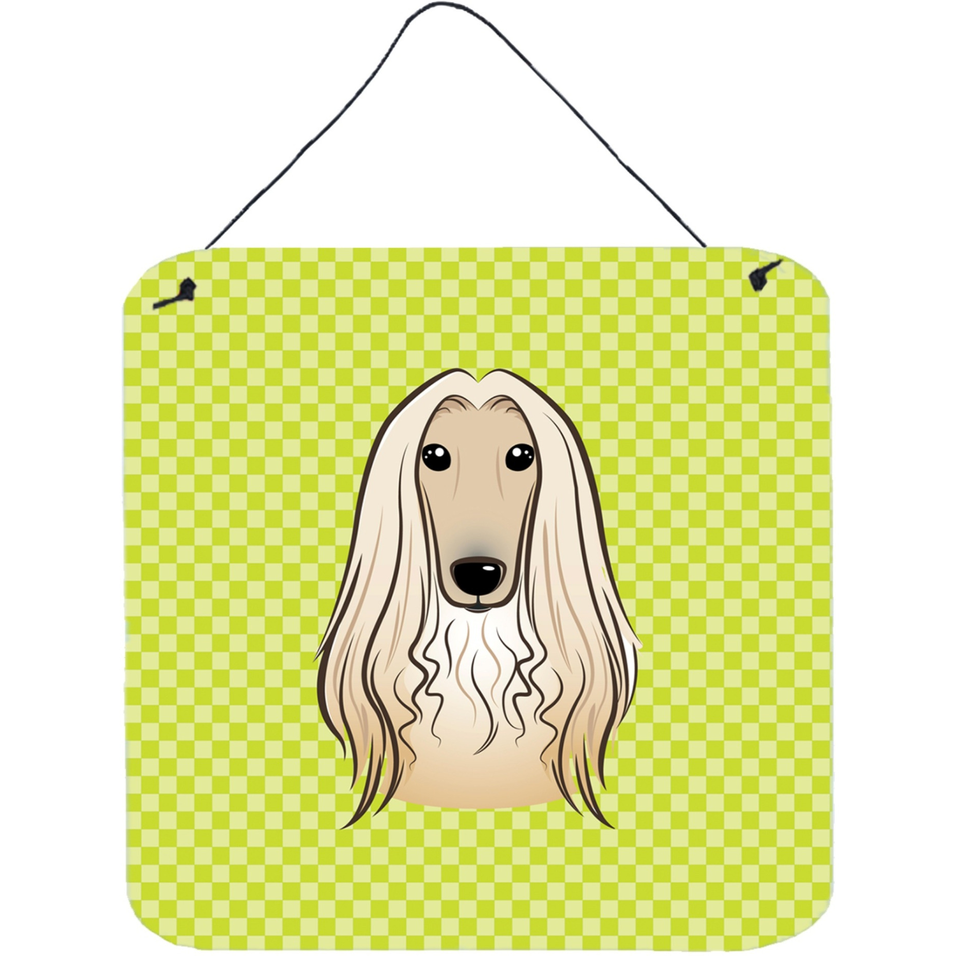 &quotCaroline's Treasures Checkerboard Lime Green Afghan Hound Wall or Door Hanging Prints, 6 x 6"""