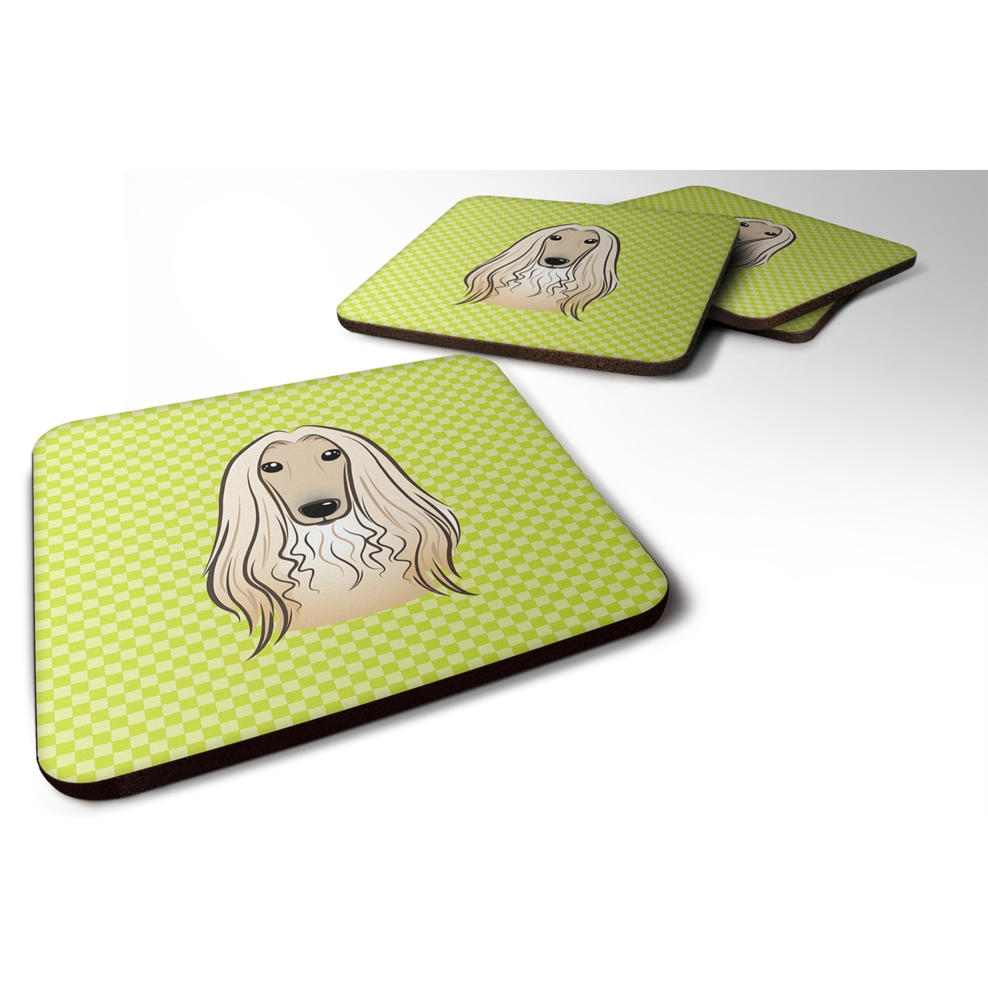 &quotCaroline's Treasures BB1306FC Checkerboard Lime Green Afghan Hound Foam Coaster (Set of 4), 3.5"" H x 3.5"" W, Multicolor"