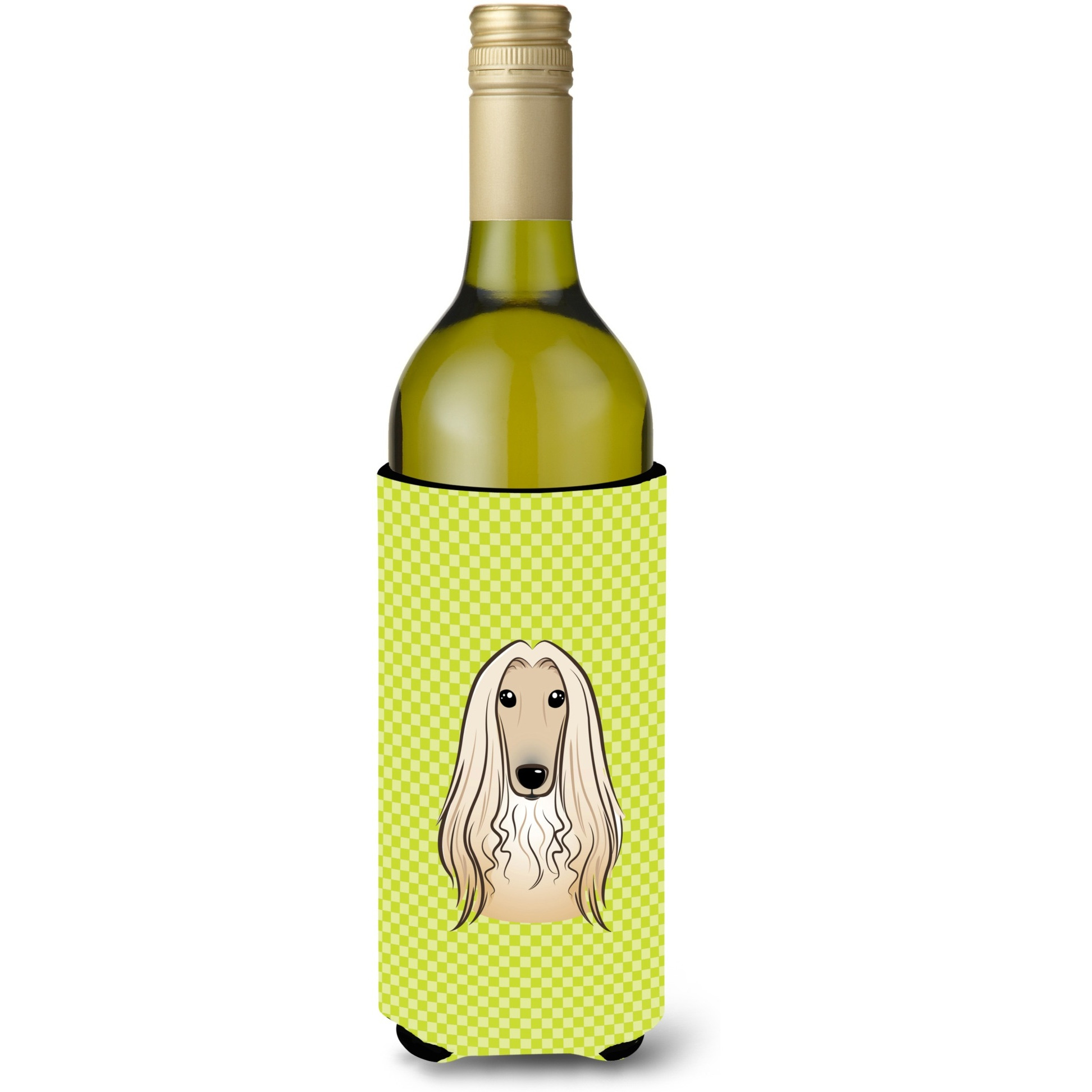 Checkerboard Lime Green Afghan Hound Wine Bottle Beverage Insulator Hugger BB1306LITERK