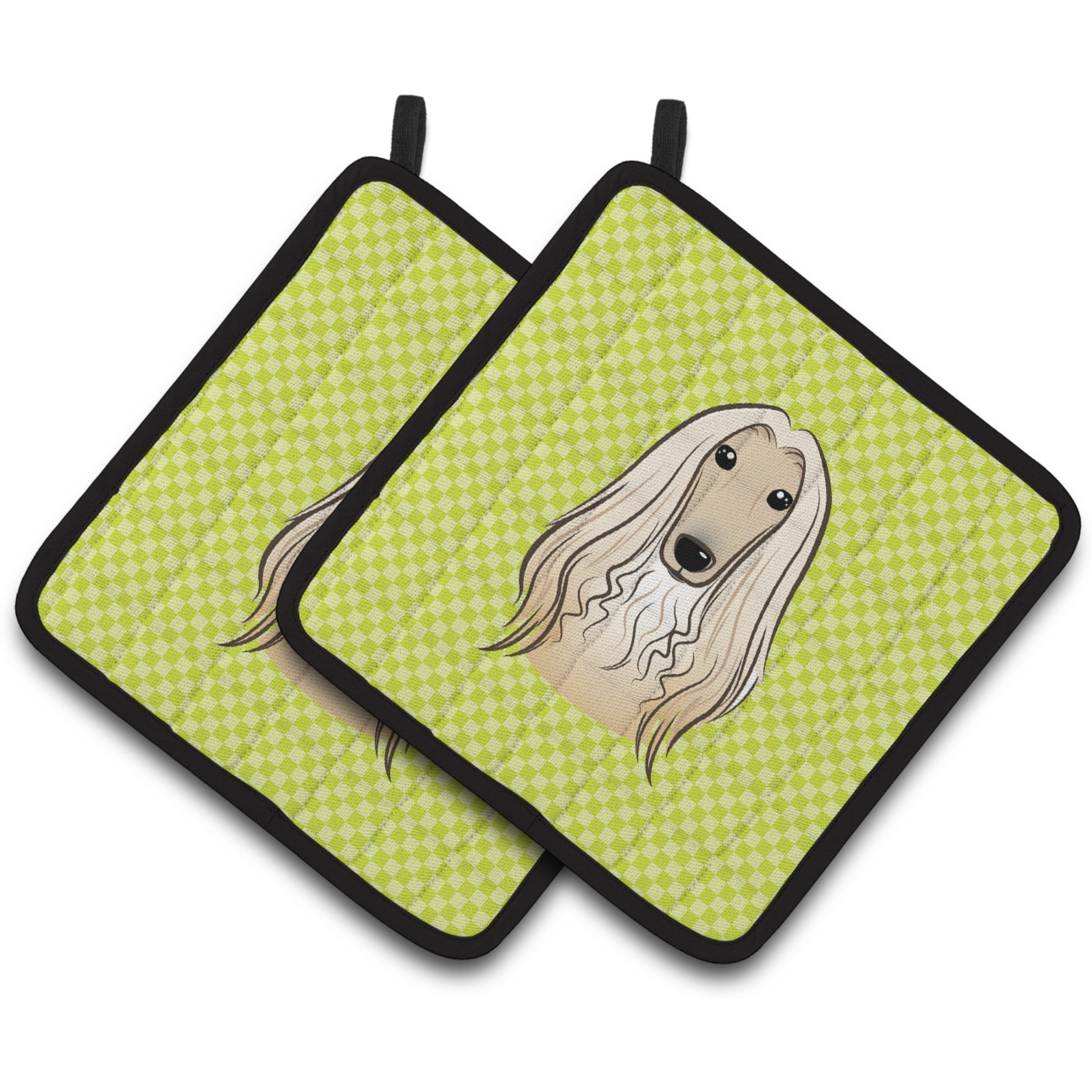 &quotCaroline's Treasures Checkerboard Lime green Afghan Hound Pair of Pot Holders BB1306PTHD, 7.5HX7.5W, Multicolor"