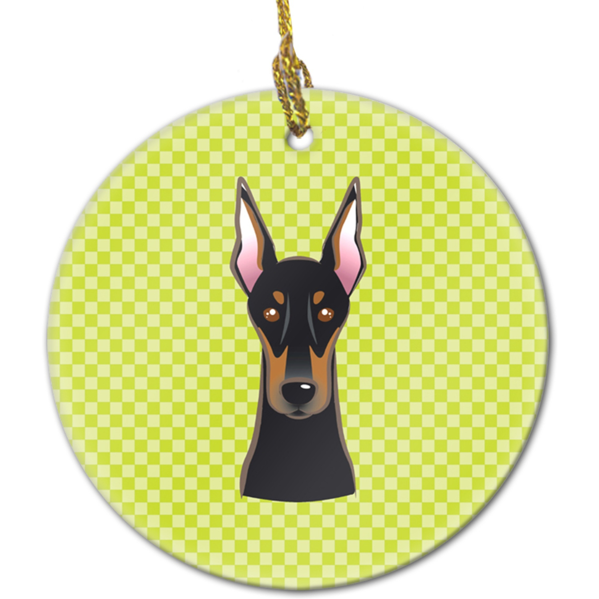 Checkerboard Lime Green Doberman Ceramic Ornament BB1307CO1