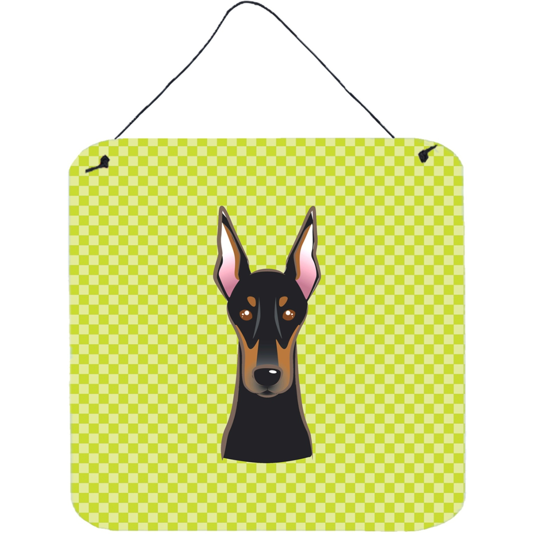 &quotCaroline's Treasures Checkerboard Lime Green Doberman Wall or Door Hanging Prints, 6 x 6"""