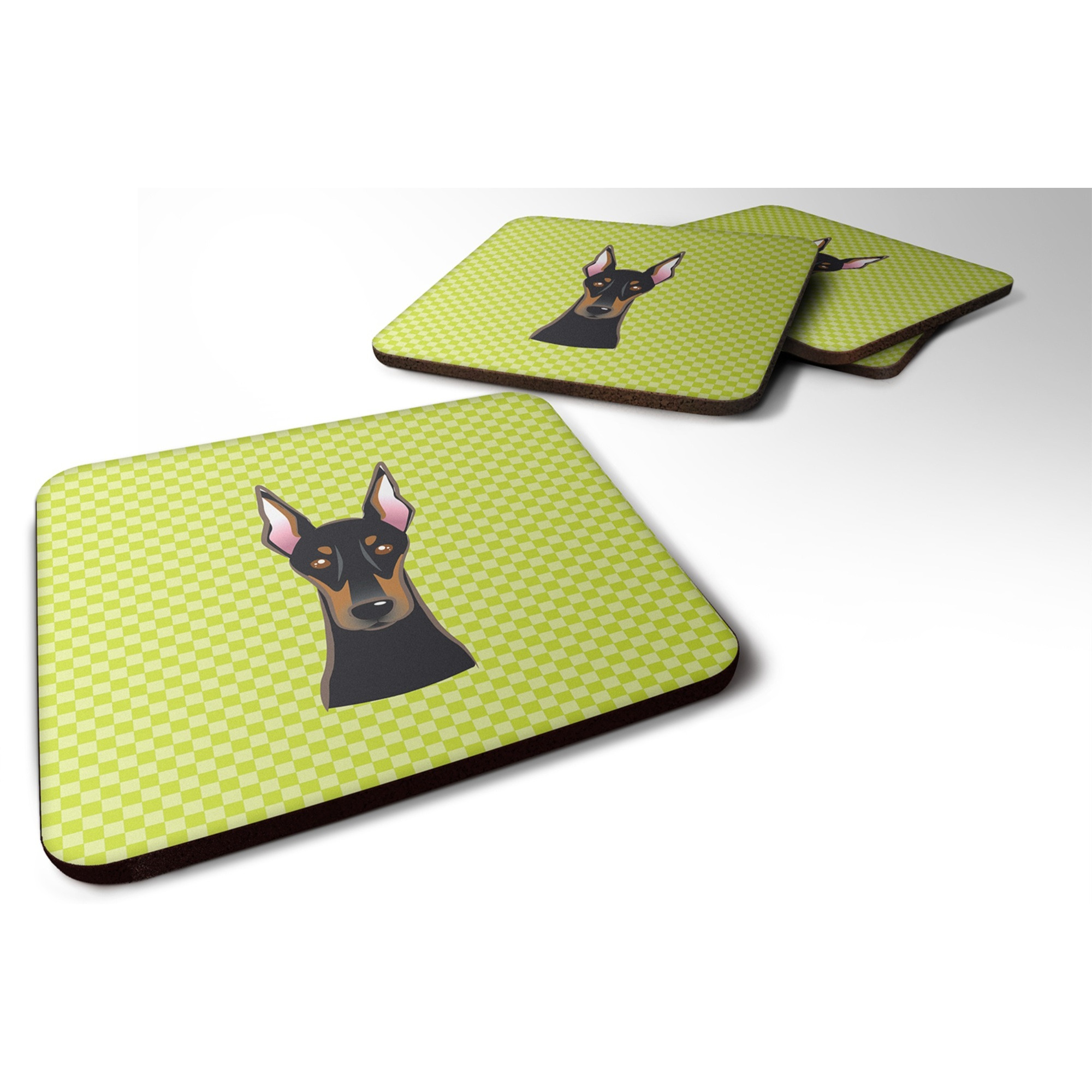&quotCaroline's Treasures BB1307FC Checkerboard Lime Green Doberman Foam Coaster (Set of 4), 3.5"" H x 3.5"" W, Multicolor"