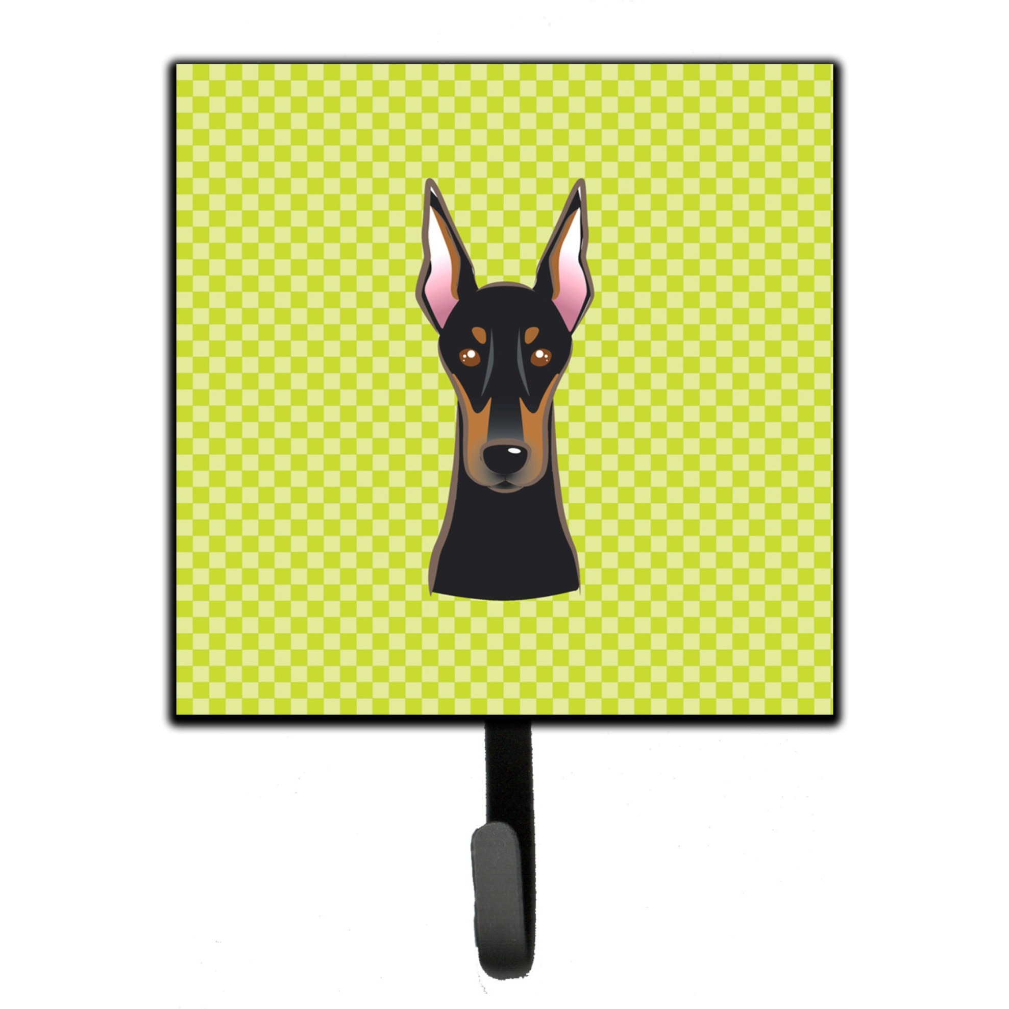&quotCaroline's Treasures BB1307SH4 Checkerboard Lime Green Doberman Leash or Key Holder, Small, Multicolor"