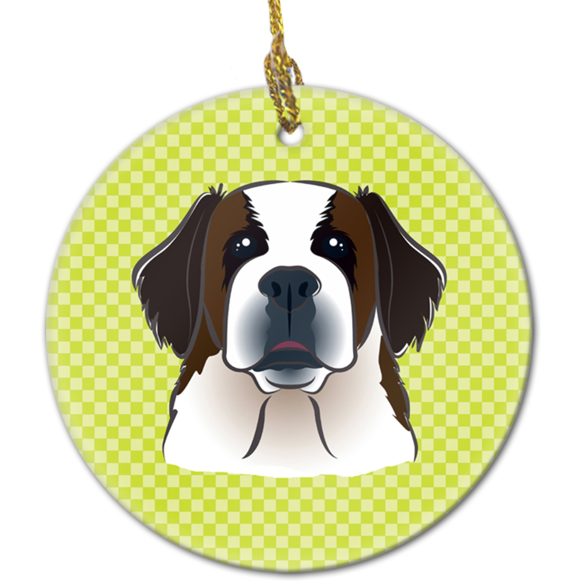 Checkerboard Lime Green Saint Bernard Ceramic Ornament BB1308CO1