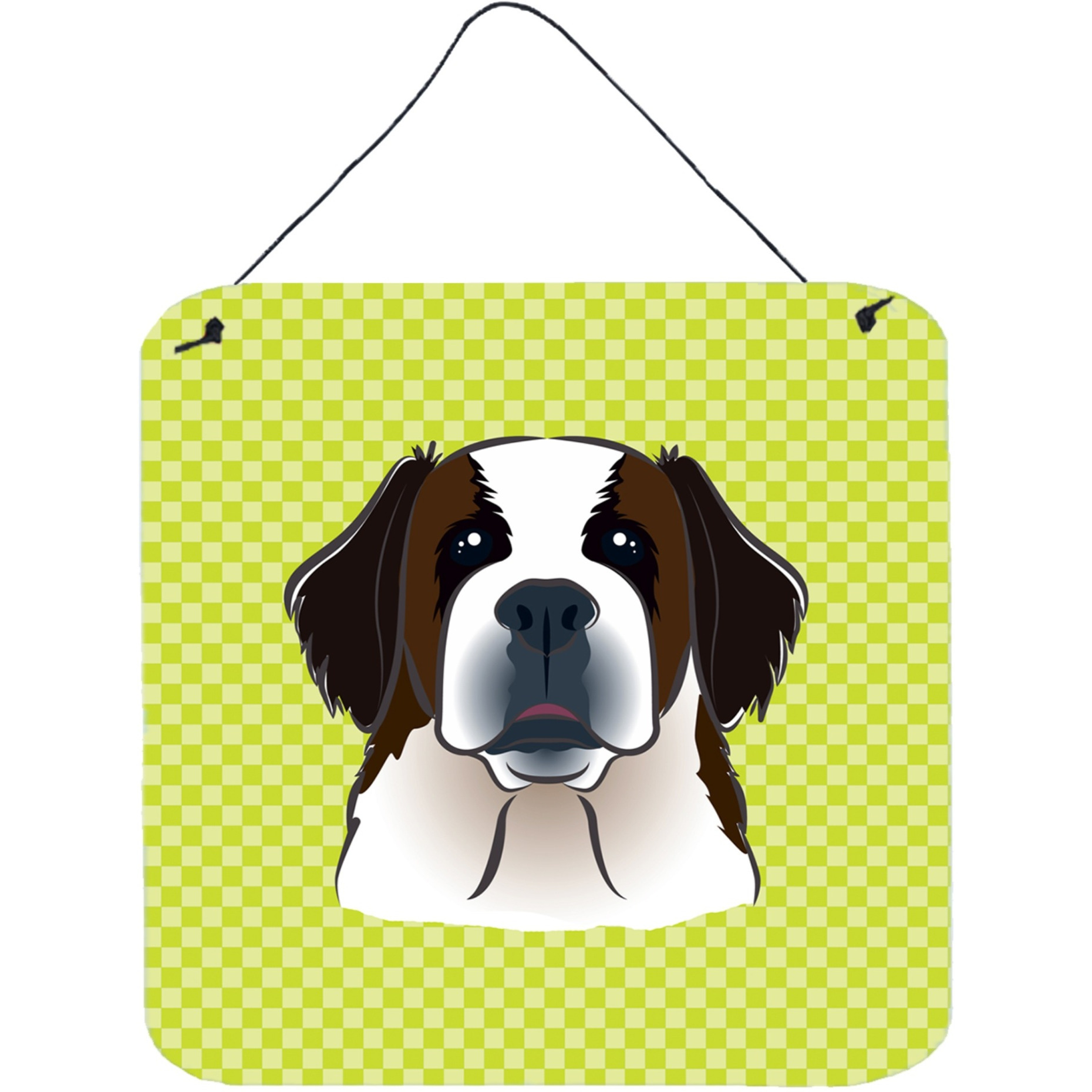 &quotCaroline's Treasures Checkerboard Lime Green Saint Bernard Wall or Door Hanging Prints, 6 x 6"""