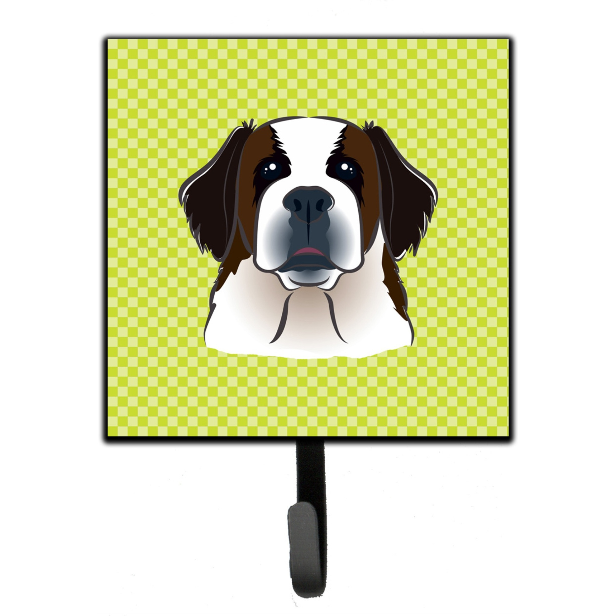 &quotCaroline's Treasures BB1308SH4 Checkerboard Lime Green Saint Bernard Leash or Key Holder, Small, Multicolor"