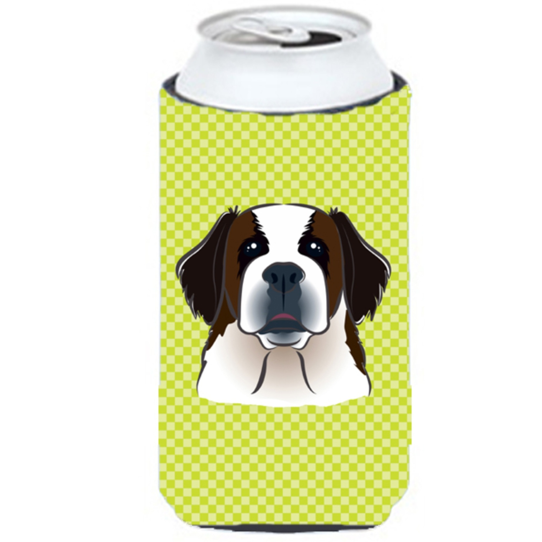 Checkerboard Lime Green Saint Bernard Tall Boy Beverage Insulator Hugger BB1308TBC
