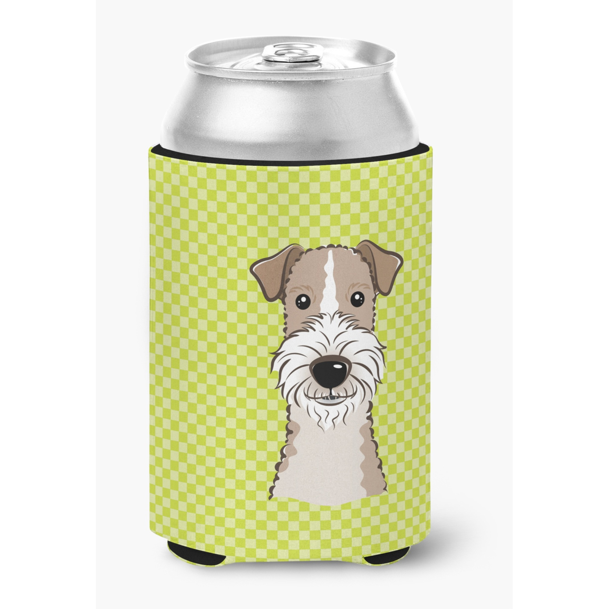 Checkerboard Lime Green Wire Haired Fox Terrier Can or Bottle Hugger BB1309CC
