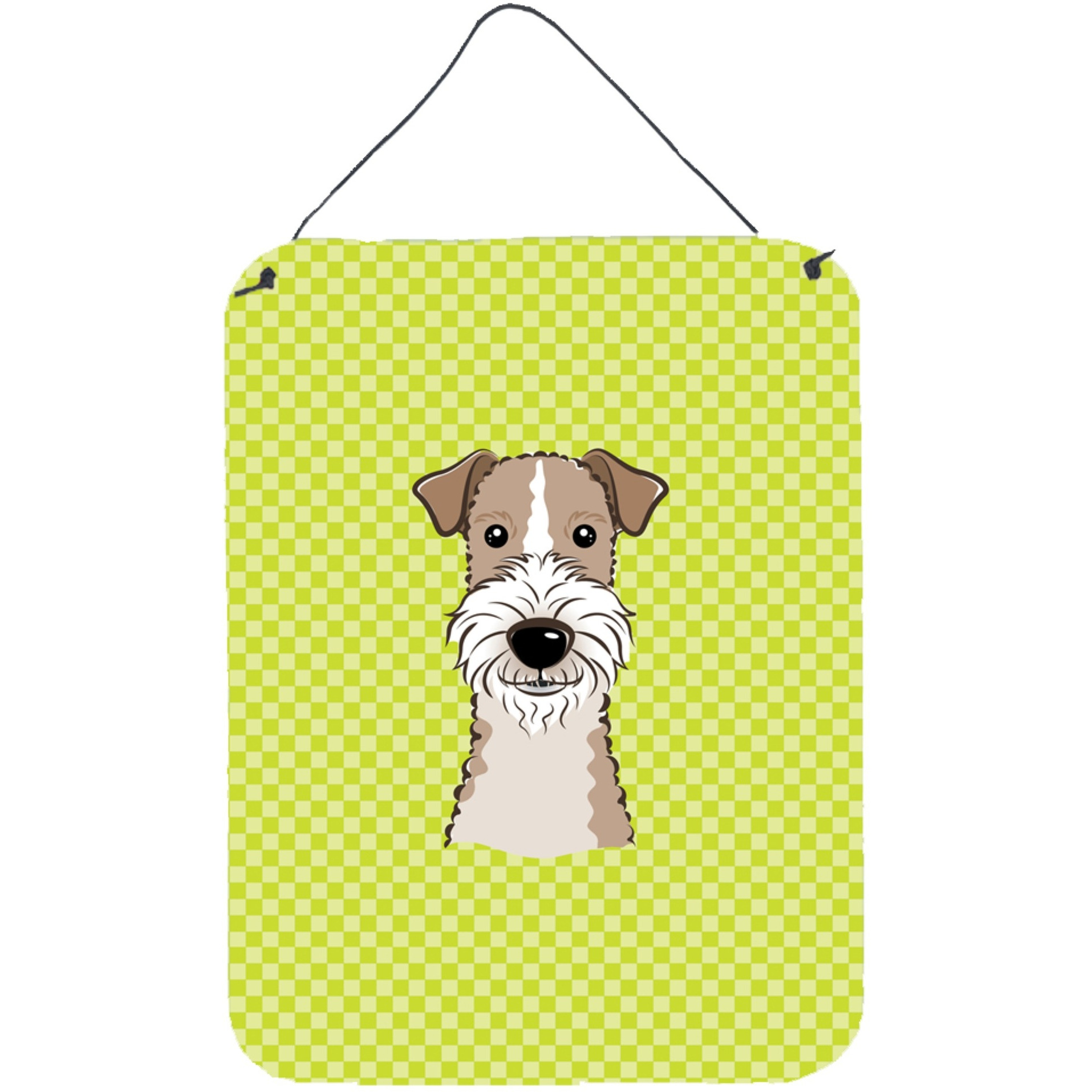 &quotCaroline's Treasures Checkerboard Lime Green Wire Haired Fox Terrier Wall or Door Hanging Prints, 16"" x 12"""