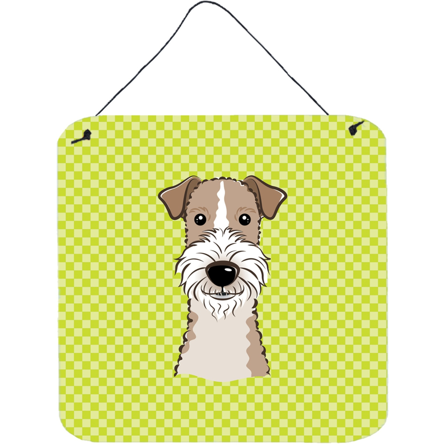 &quotCaroline's Treasures Checkerboard Lime Green Wire Haired Fox Terrier Wall or Door Hanging Prints, 6 x 6"""