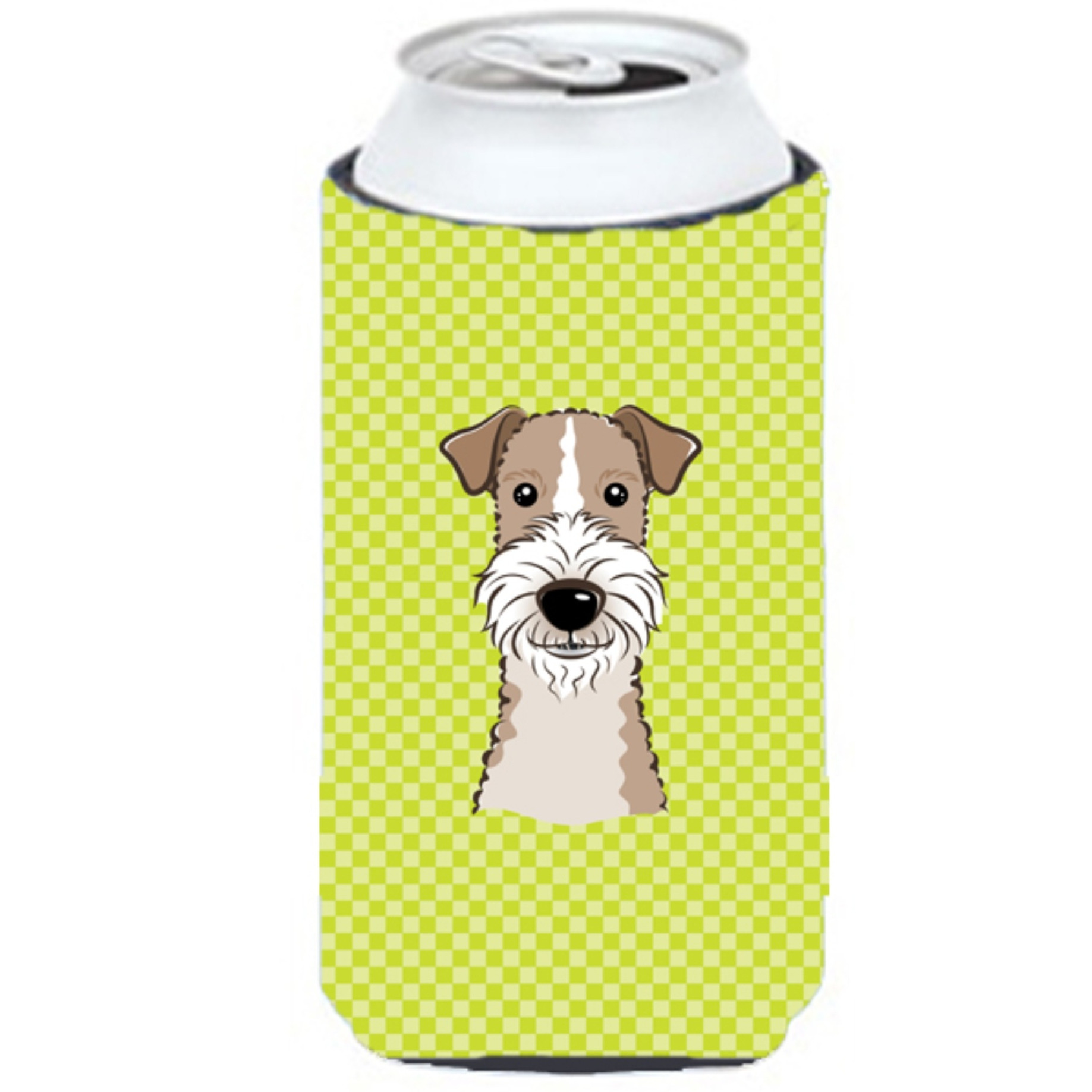 Checkerboard Lime Green Wire Haired Fox Terrier Tall Boy Beverage Insulator Hugger BB1309TBC