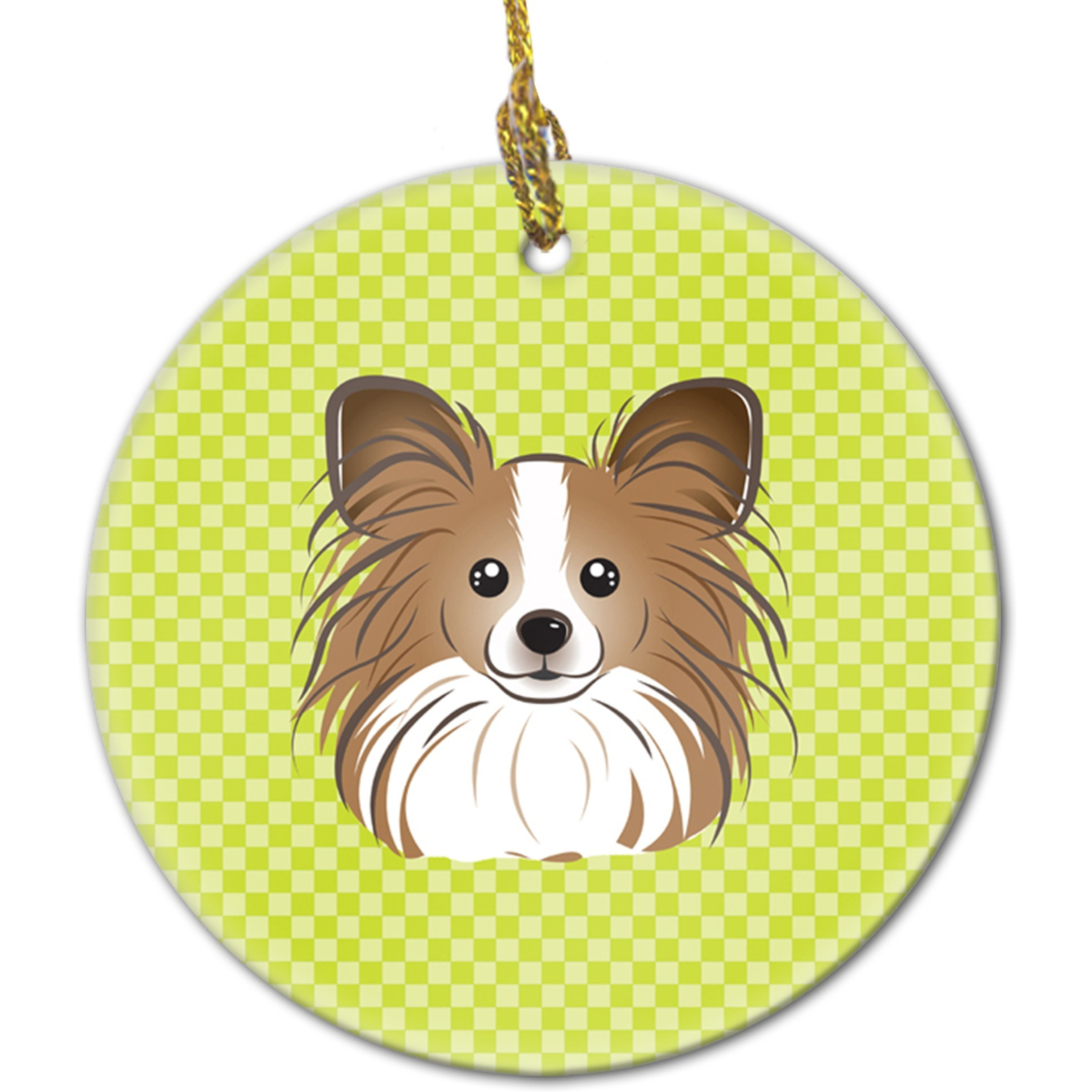 Checkerboard Lime Green Papillon Ceramic Ornament BB1310CO1