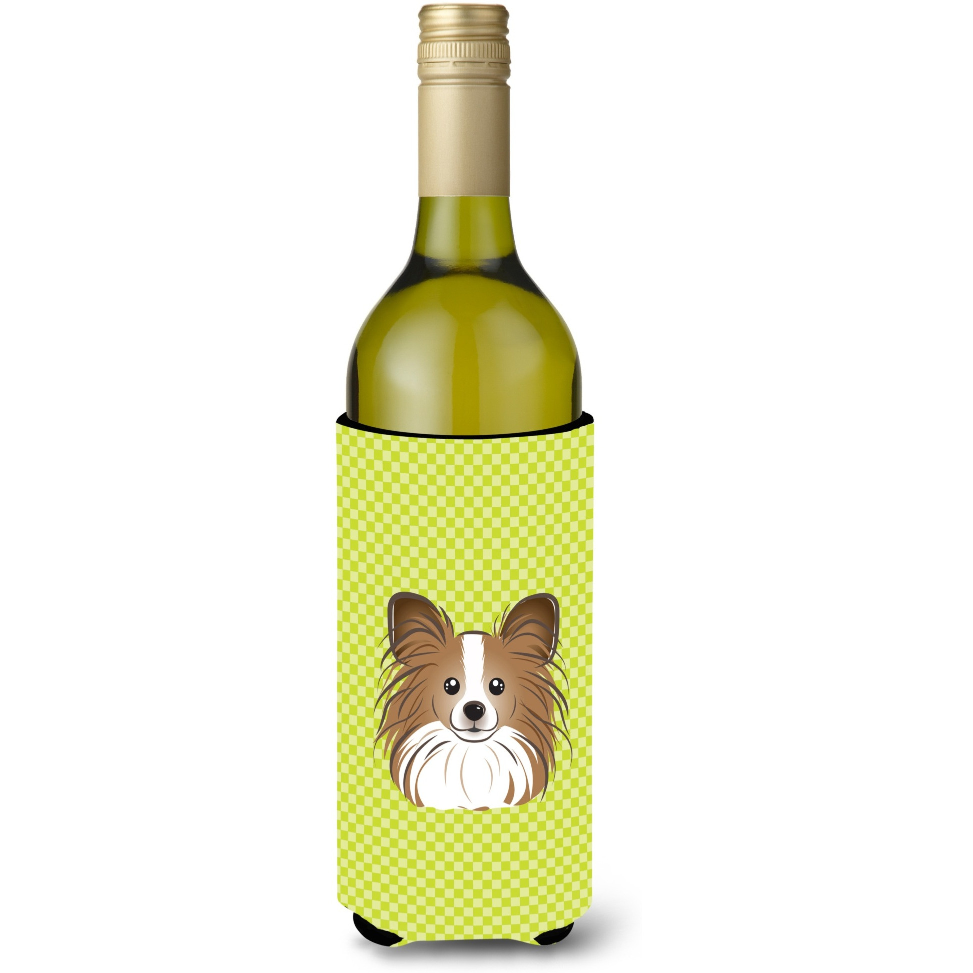 Checkerboard Lime Green Papillon Wine Bottle Beverage Insulator Hugger BB1310LITERK