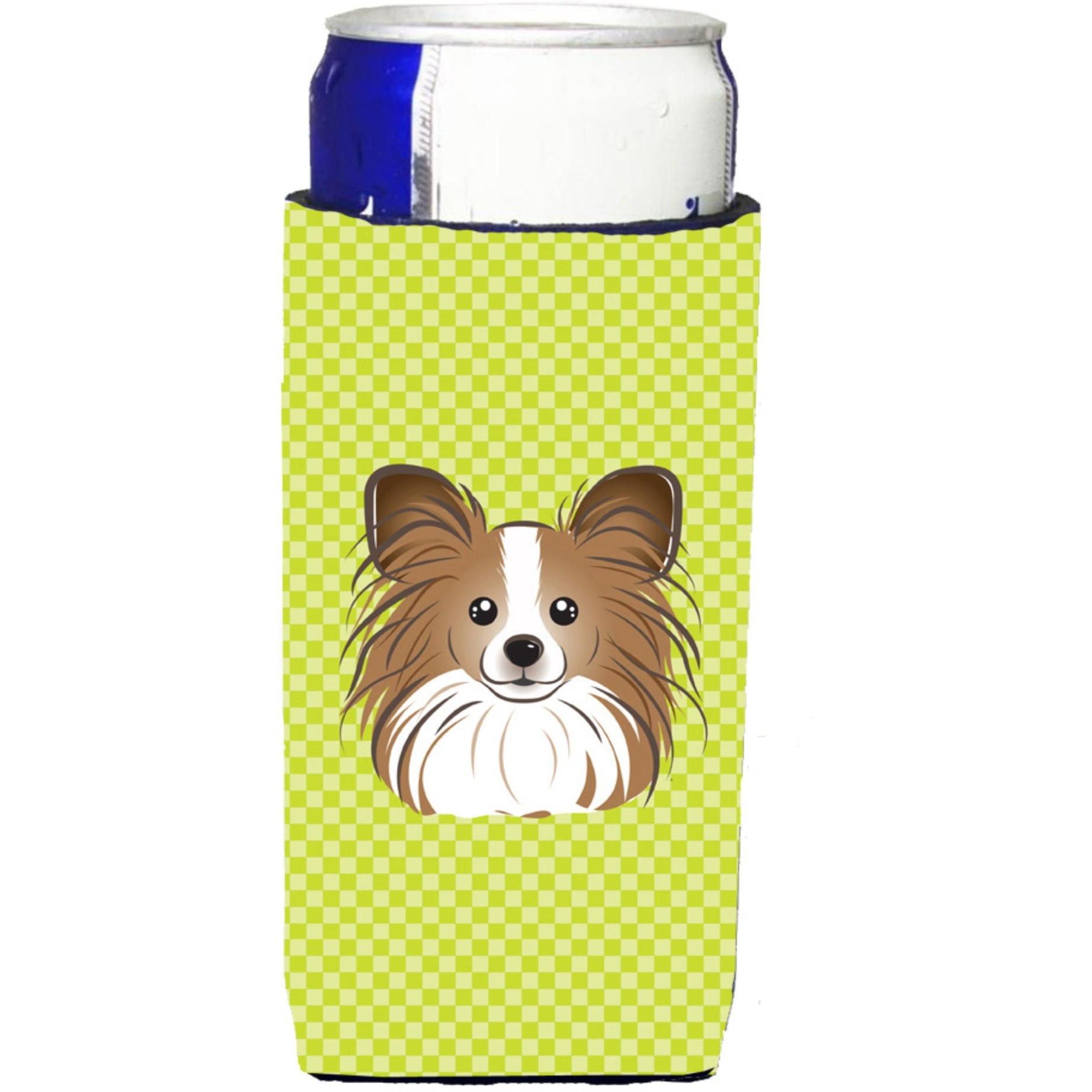 Checkerboard Lime Green Papillon Ultra Beverage Insulators for slim cans BB1310MUK