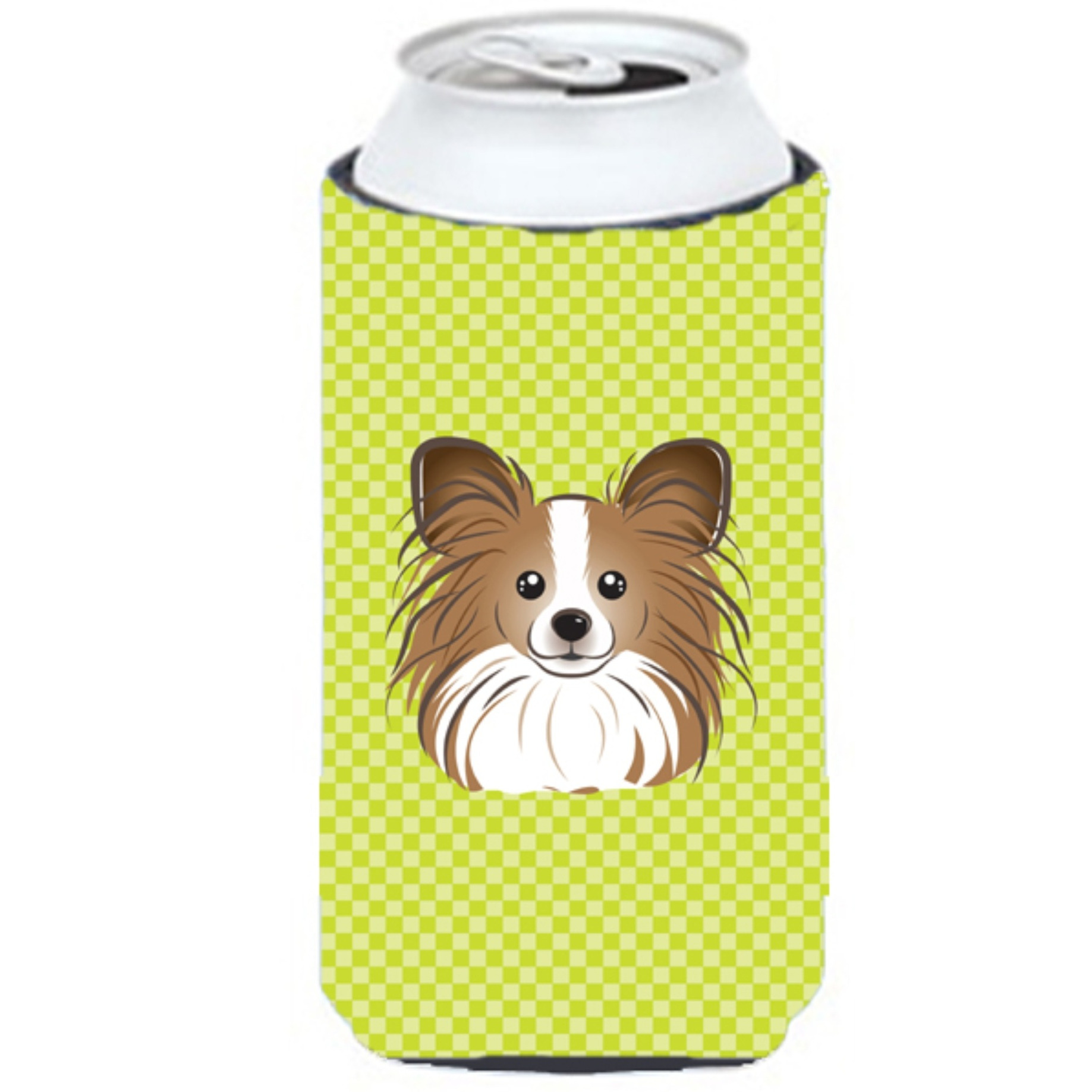 Checkerboard Lime Green Papillon Tall Boy Beverage Insulator Hugger BB1310TBC