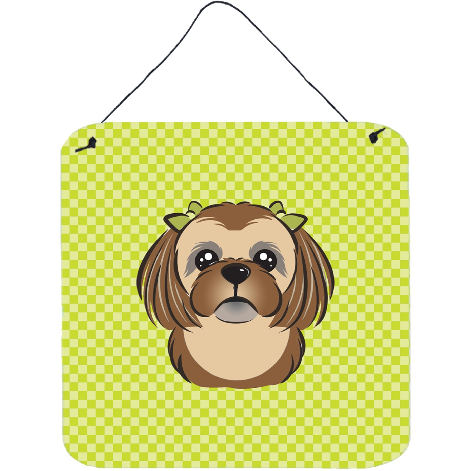 &quotCaroline's Treasures Lime Green Chocolate Brown Shih Tzu Aluminium Metal Wall or Door Hanging Prints, 6 x 6"""