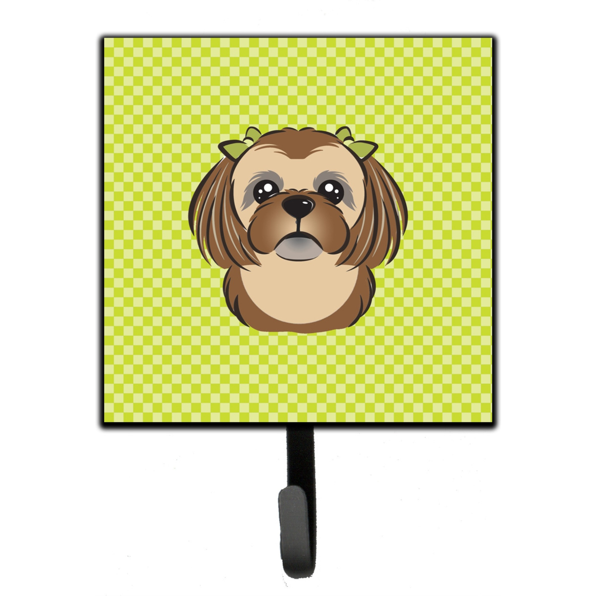 &quotCaroline's Treasures BB1311SH4 Checkerboard Lime Green Chocolate Brown Shih Tzu Leash or Key Holder, Small, Multicolor"