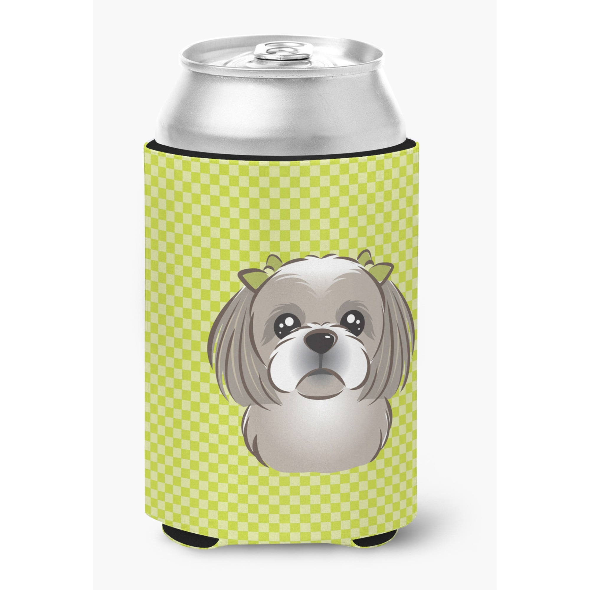 Checkerboard Lime Green Gray Silver Shih Tzu Can or Bottle Hugger BB1312CC