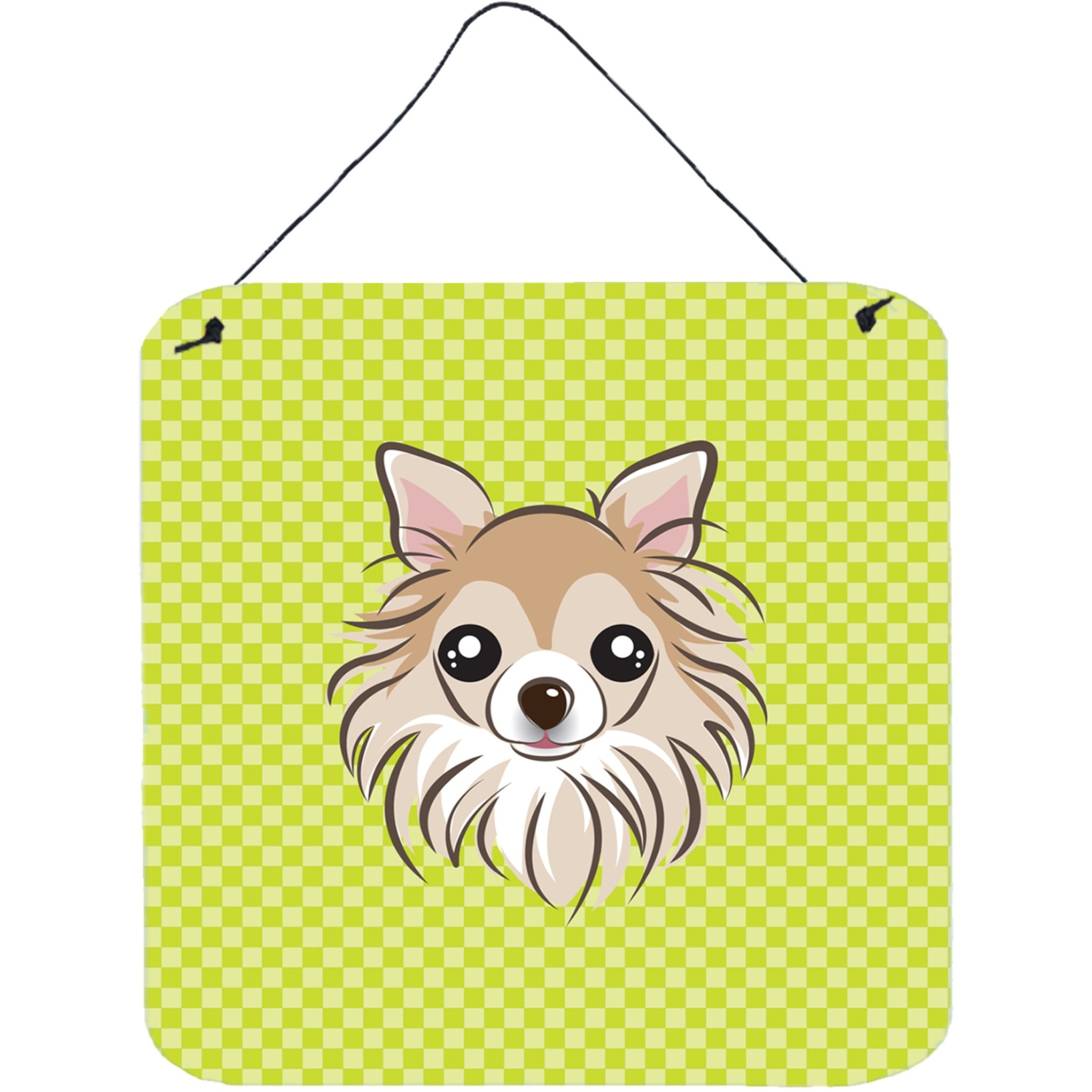 &quotCaroline's Treasures Checkerboard Lime Green Chihuahua Wall or Door Hanging Prints, 6 x 6"""