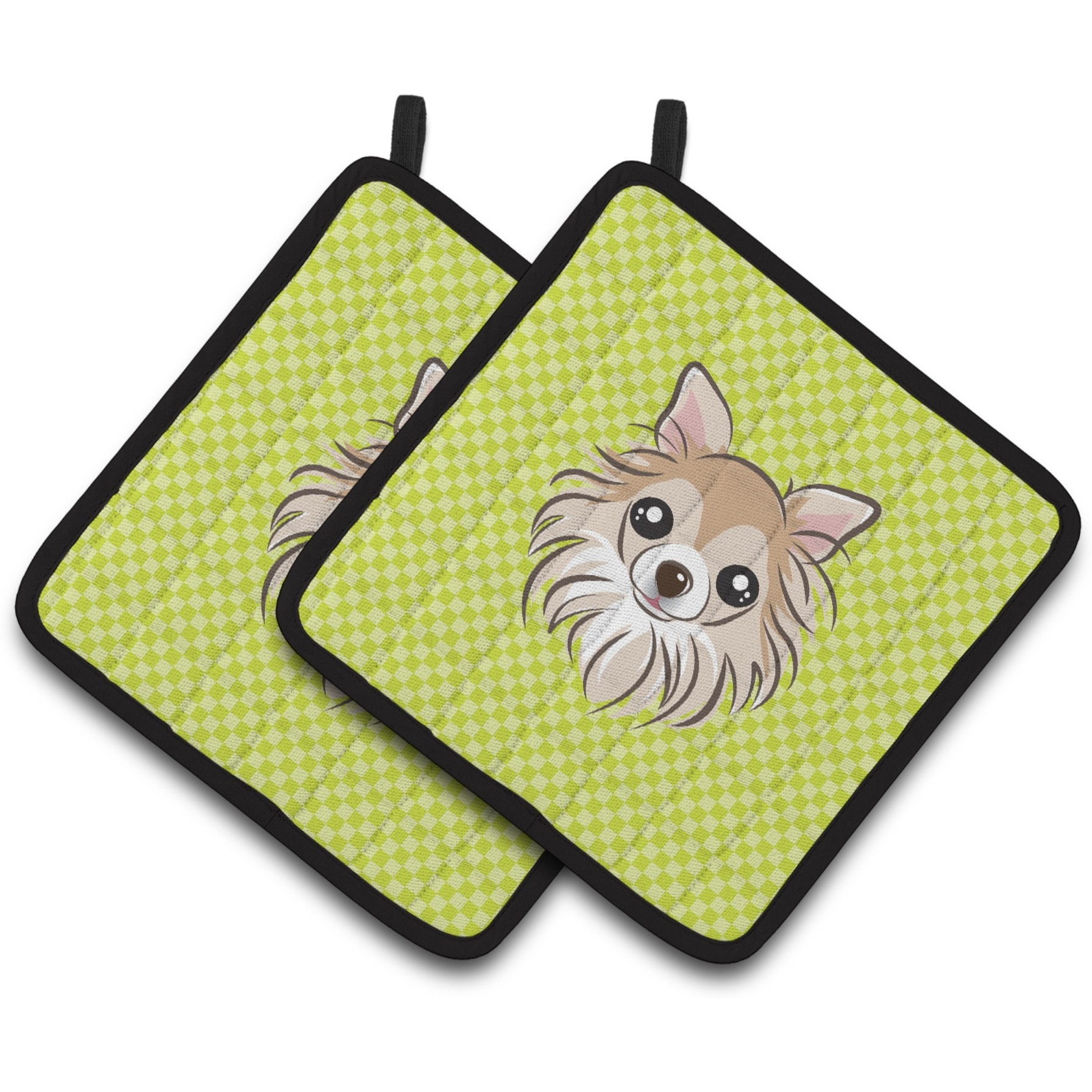 &quotCaroline's Treasures Checkerboard Lime green Chihuahua Pair of Pot Holders BB1313PTHD, 7.5HX7.5W, Multicolor"