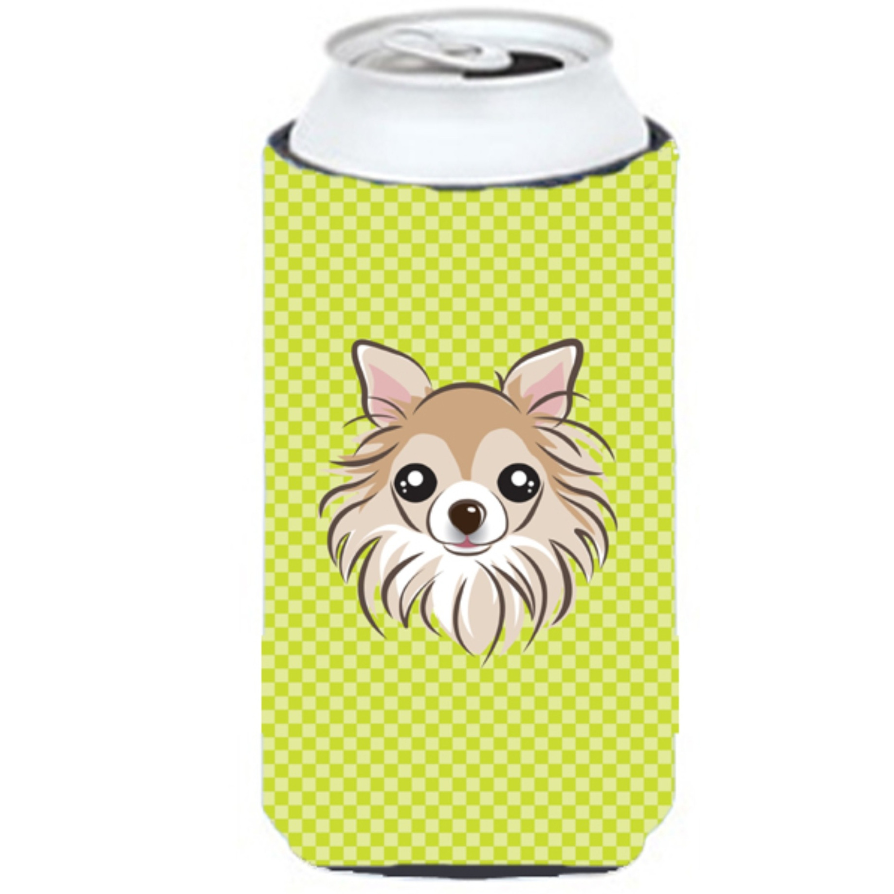 Checkerboard Lime Green Chihuahua Tall Boy Beverage Insulator Hugger BB1313TBC