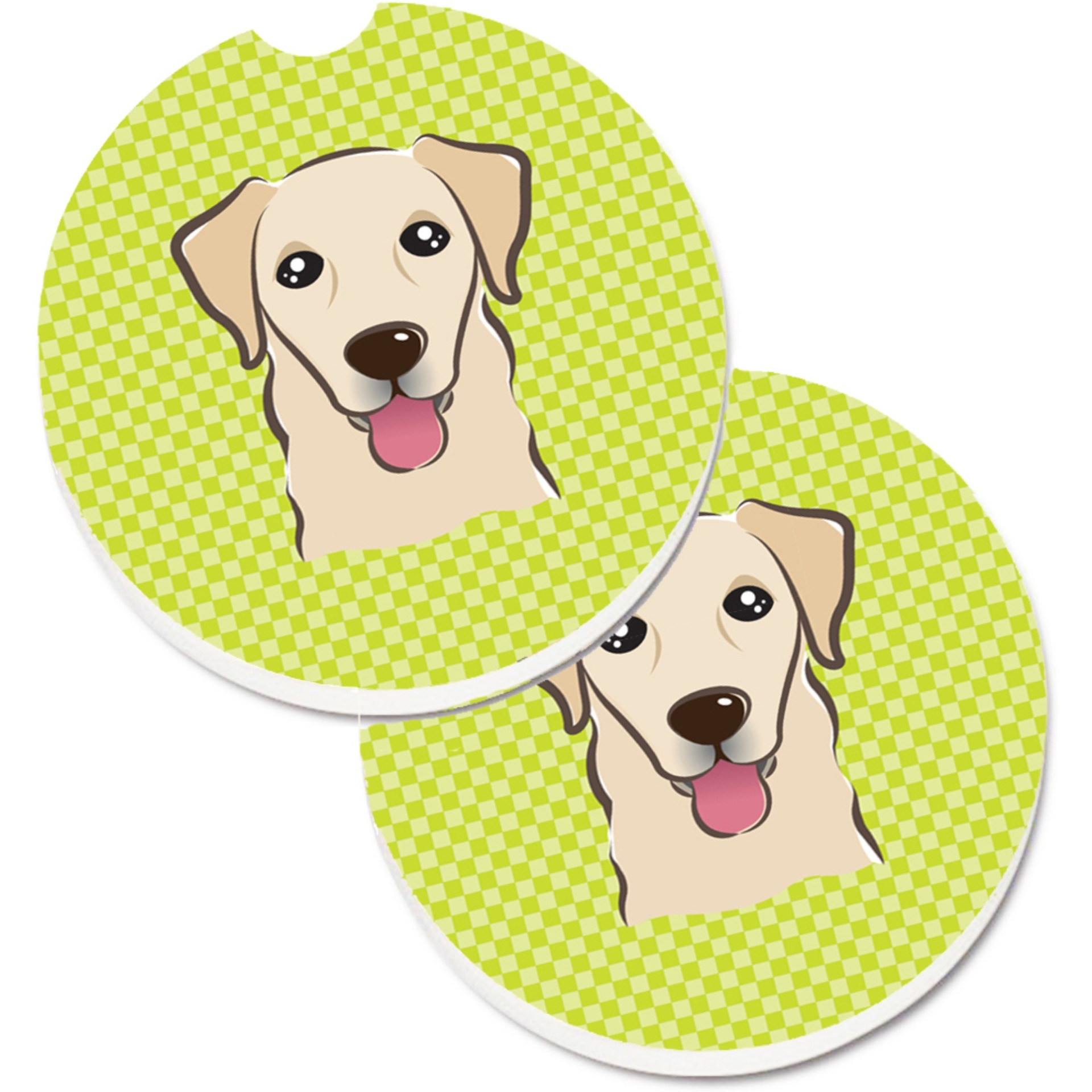&quotCaroline's Treasures Checkerboard Lime green Golden Retriever Set of 2 Cup Holder Car Coasters BB1314CARC, 2.56, Multicolor"