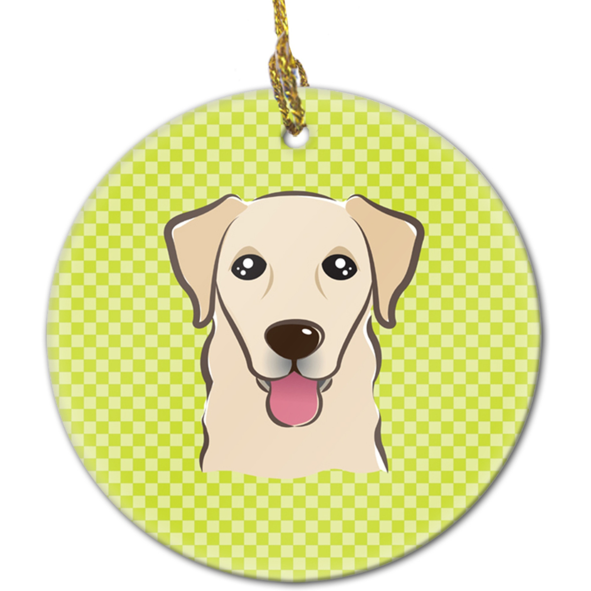 Checkerboard Lime Green Golden Retriever Ceramic Ornament BB1314CO1