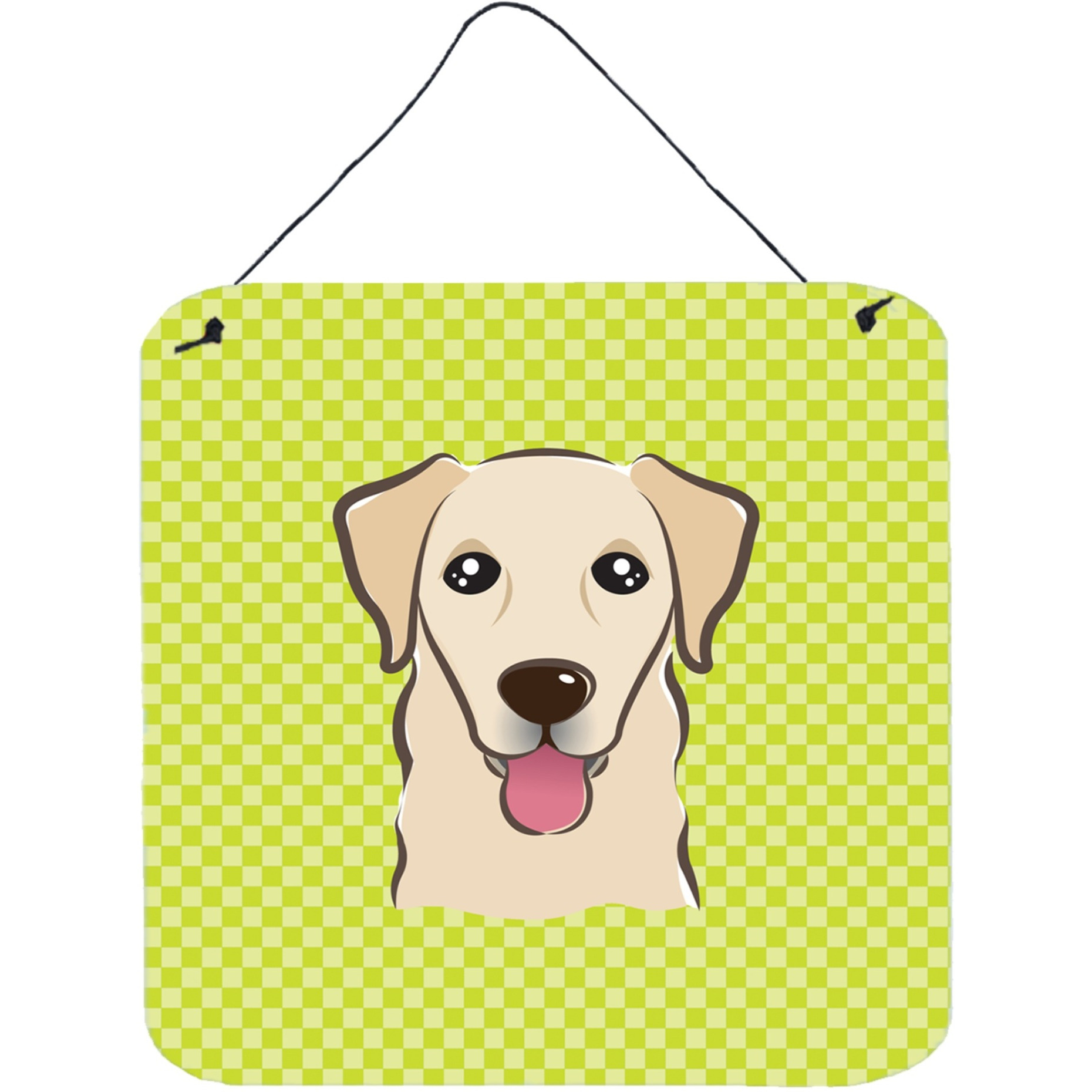 &quotCaroline's Treasures BB1314DS66 Checkerboard Lime Green Golden Retriever Wall or Door Hanging Prints, 6 x 6"""