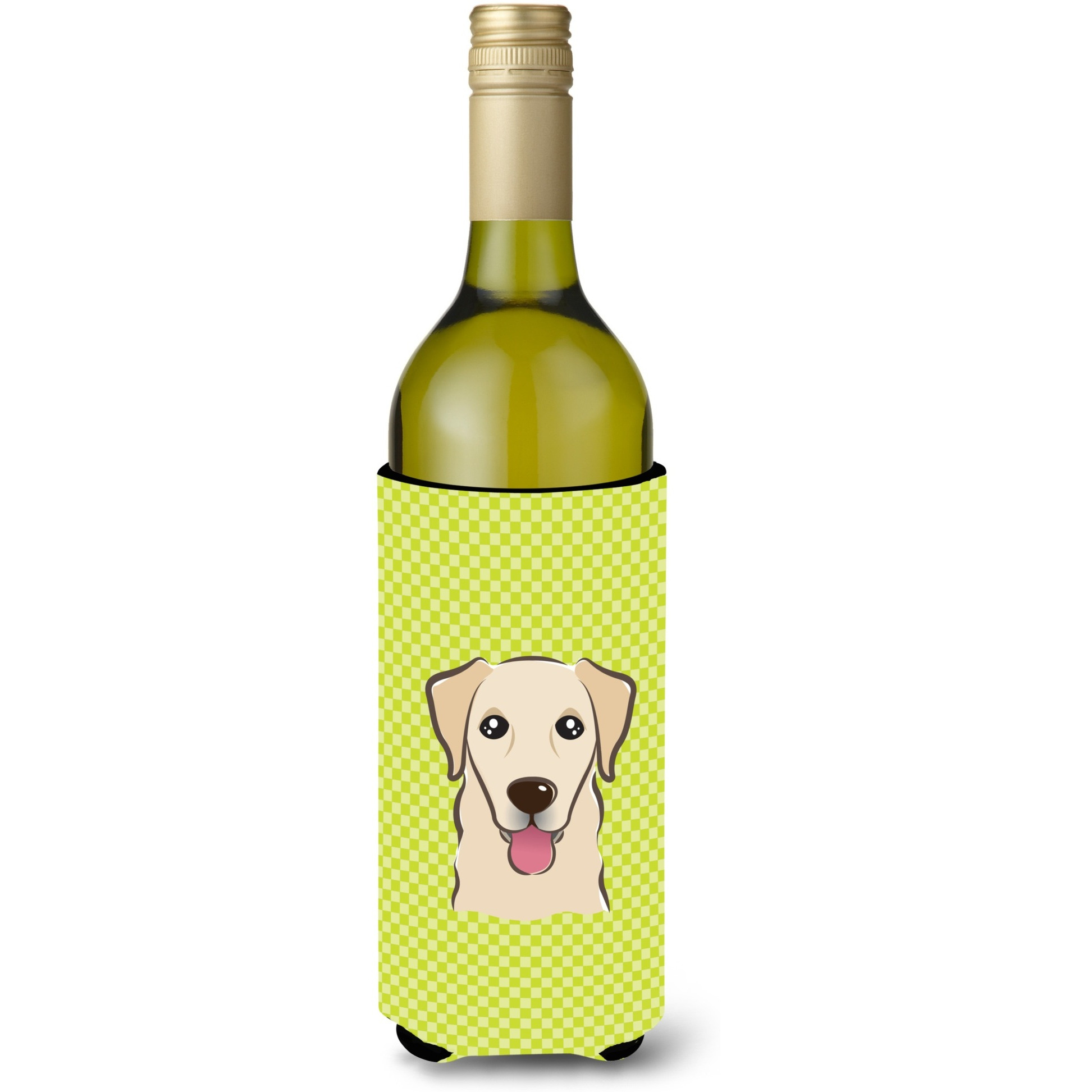 Checkerboard Lime Green Golden Retriever Wine Bottle Beverage Insulator Hugger BB1314LITERK