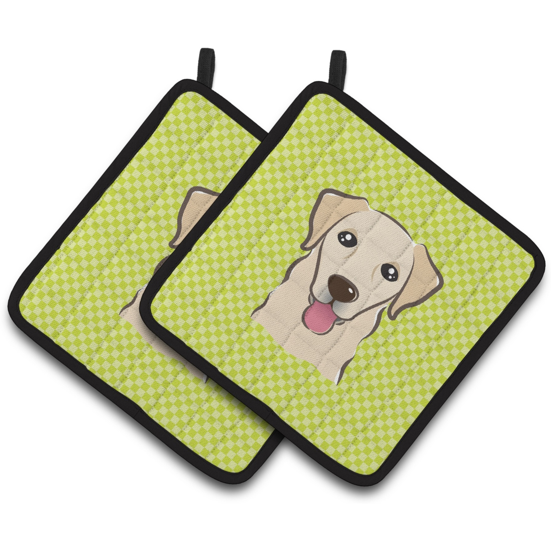 &quotCaroline's Treasures Checkerboard Lime green Golden Retriever Pair of Pot Holders BB1314PTHD, 7.5HX7.5W, Multicolor"