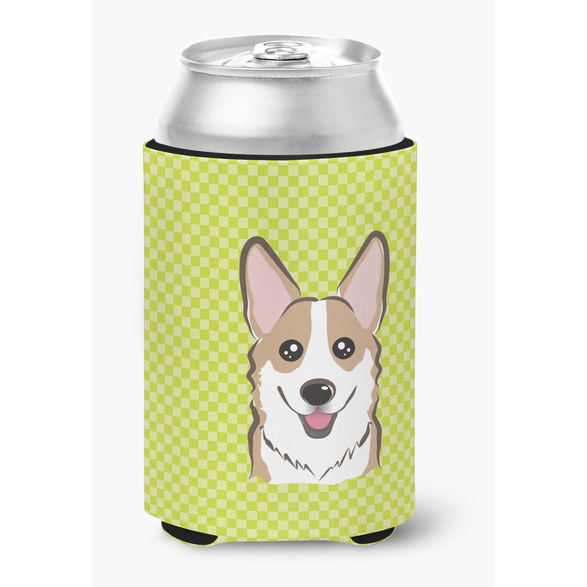 Checkerboard Lime Green Corgi Can or Bottle Hugger BB1315CC