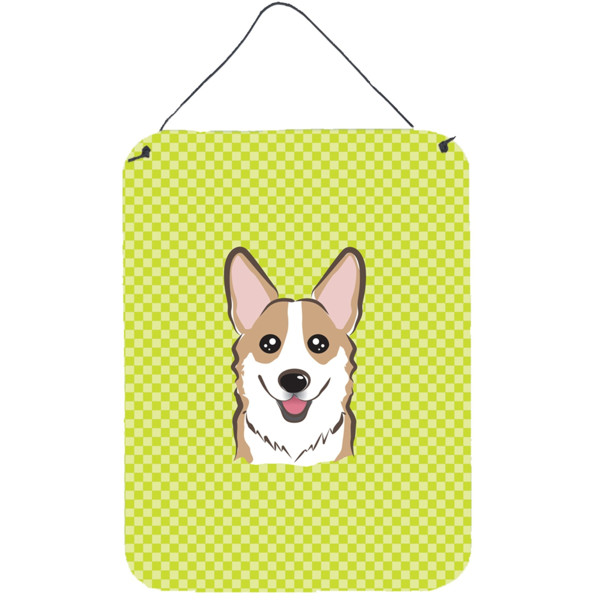 &quotCaroline's Treasures BB1315DS1216 Checkerboard Lime Green Corgi Wall or Door Hanging Prints, 16"" x 12"""