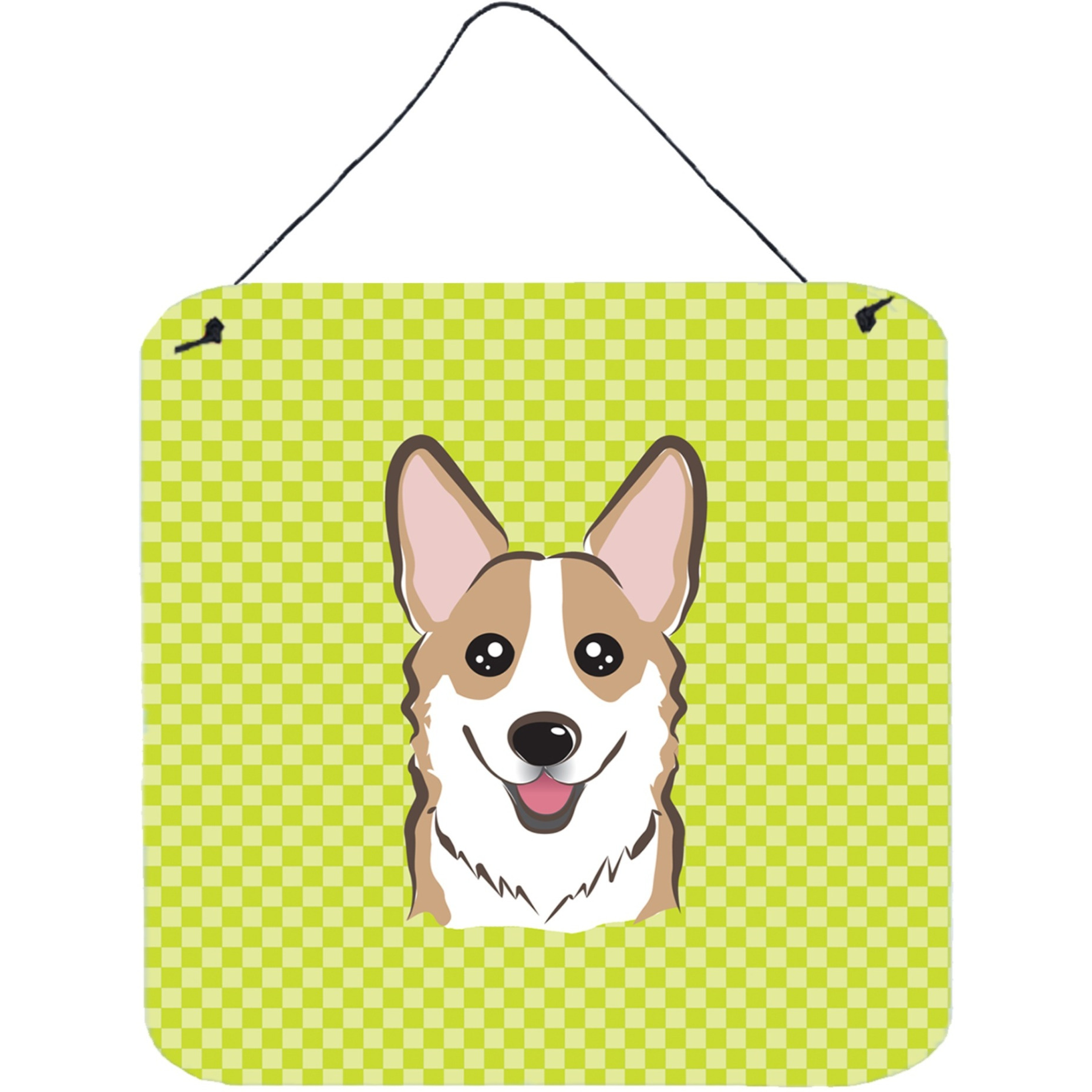 &quotCaroline's Treasures BB1315DS66 Checkerboard Lime Green Corgi Wall or Door Hanging Prints, 6 x 6"""